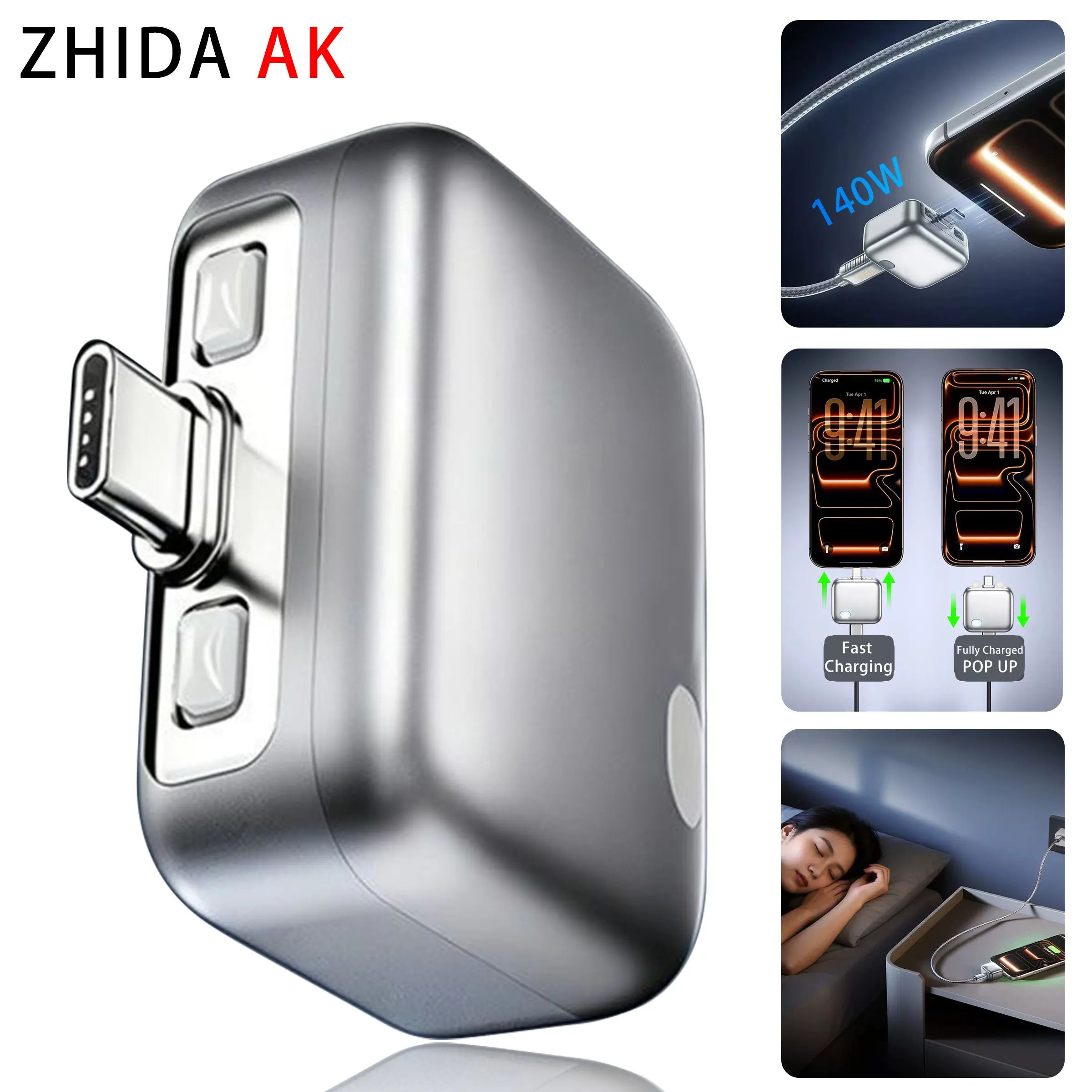 ZhiDa AK 140W Physical-Disconnect Battery Guard, Auto & Self-Eject Portable Charger, Smart Auto-Stop Charging Accessory for Phones Laptops Tablets, Anti-Overcharge Protection, Tech Accessories for Safe Overnight Charging, Gift,Full Charge Eject Device