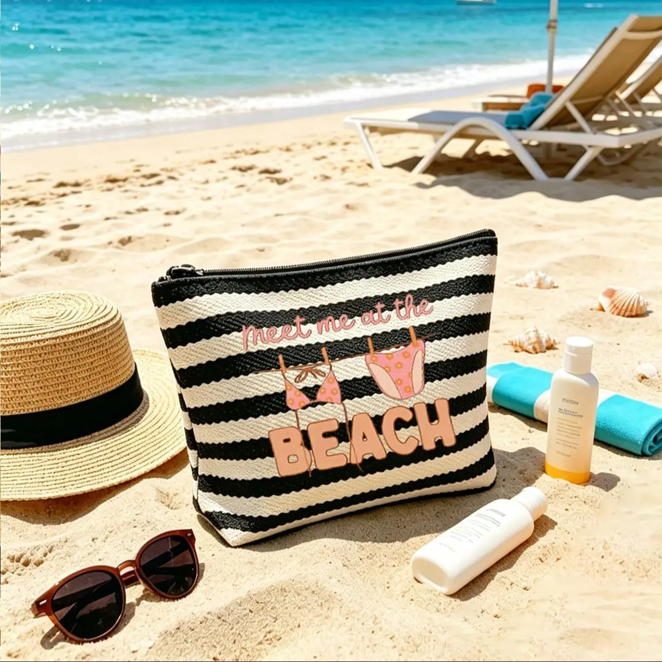1pc Striped Makeup Bag, Cute Small Zipper Design, Emergency Pouch, Gift for Family Friends, Multi-Functional Storage Bag, Travel Makeup Pouch