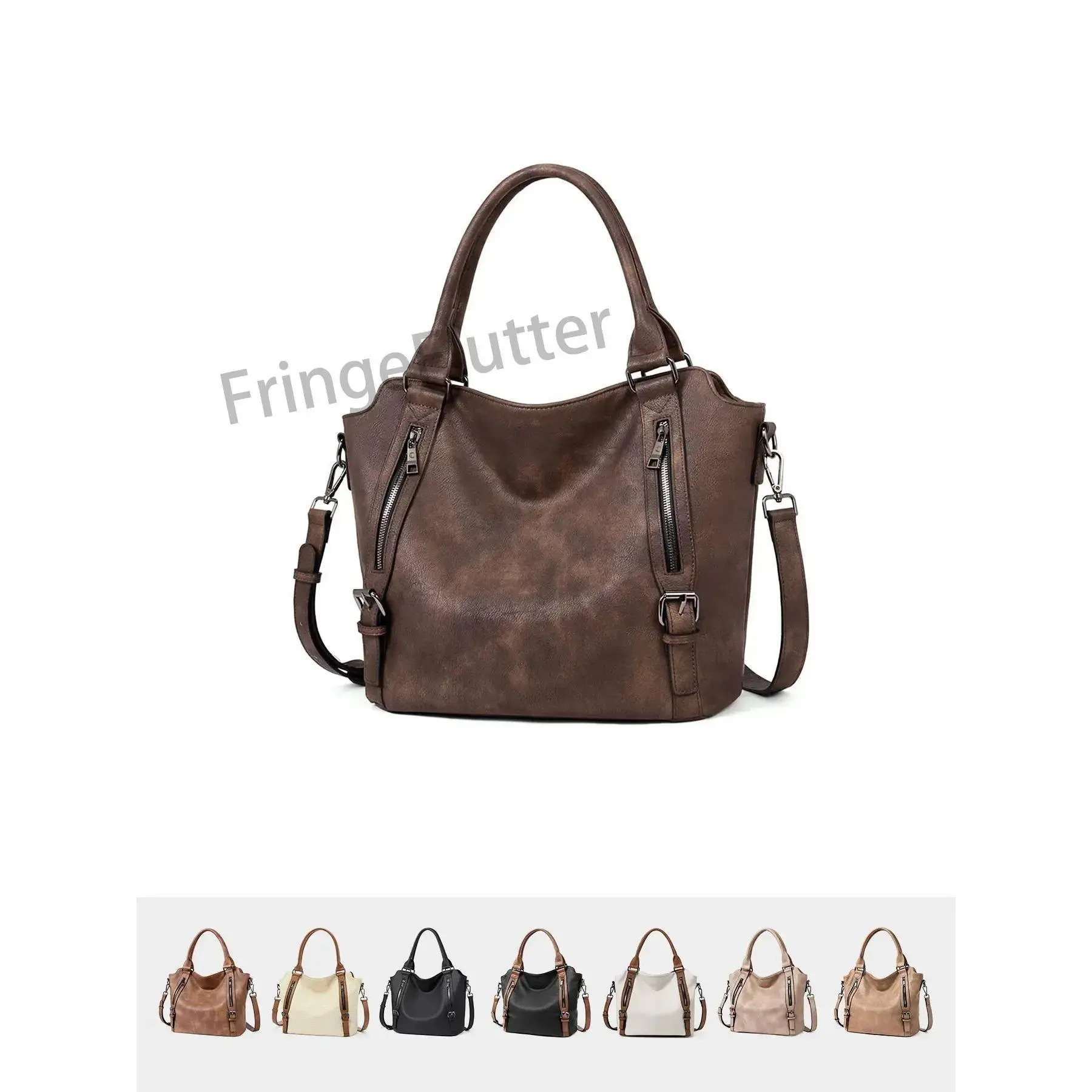2026 Vintage Large Capacity PU Tote Bag, Double-Sided Zipper Decor Shoulder Handbag, Lazy Casual Versatile Satchel for Daily & Party, Bag Shoulder Bags, Multi-Functional Shoulder Bags