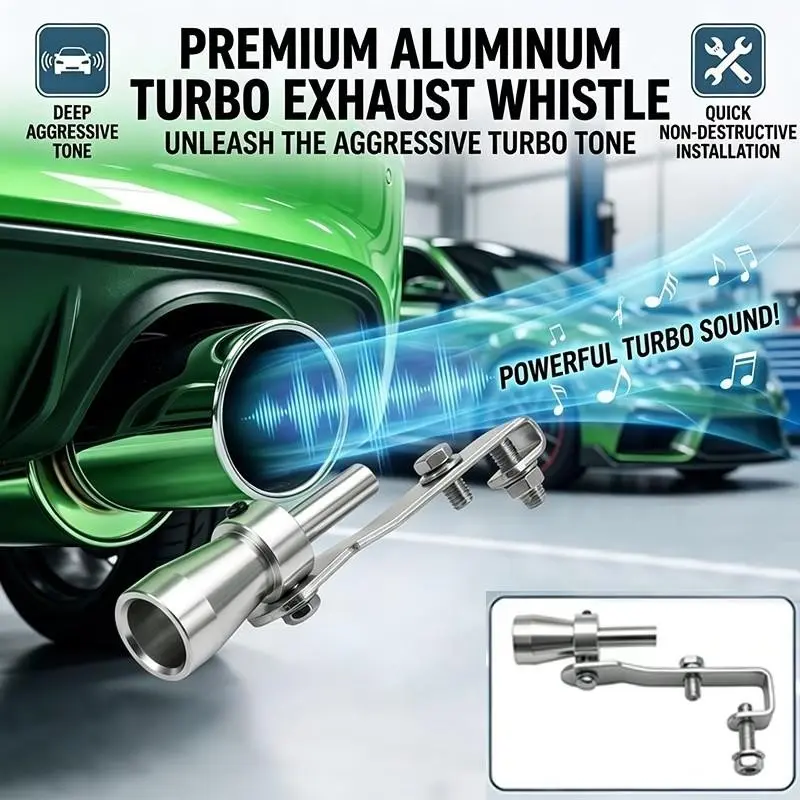silver Turbine Exhaust Pipe Whistle for Car and Motorcycle Racing Tuning Simulator, Includes Wrench and Screws, Automotive Accessories