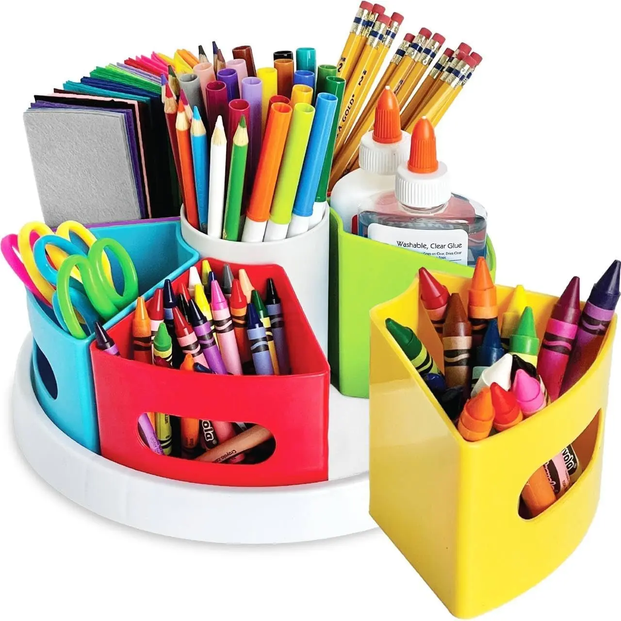 Rotating Art Supply Organizer - Crayon, Marker & Pencil Storage Solution for School Teachers & Classroom Crafts - Rotating Desk Organizer Caddy