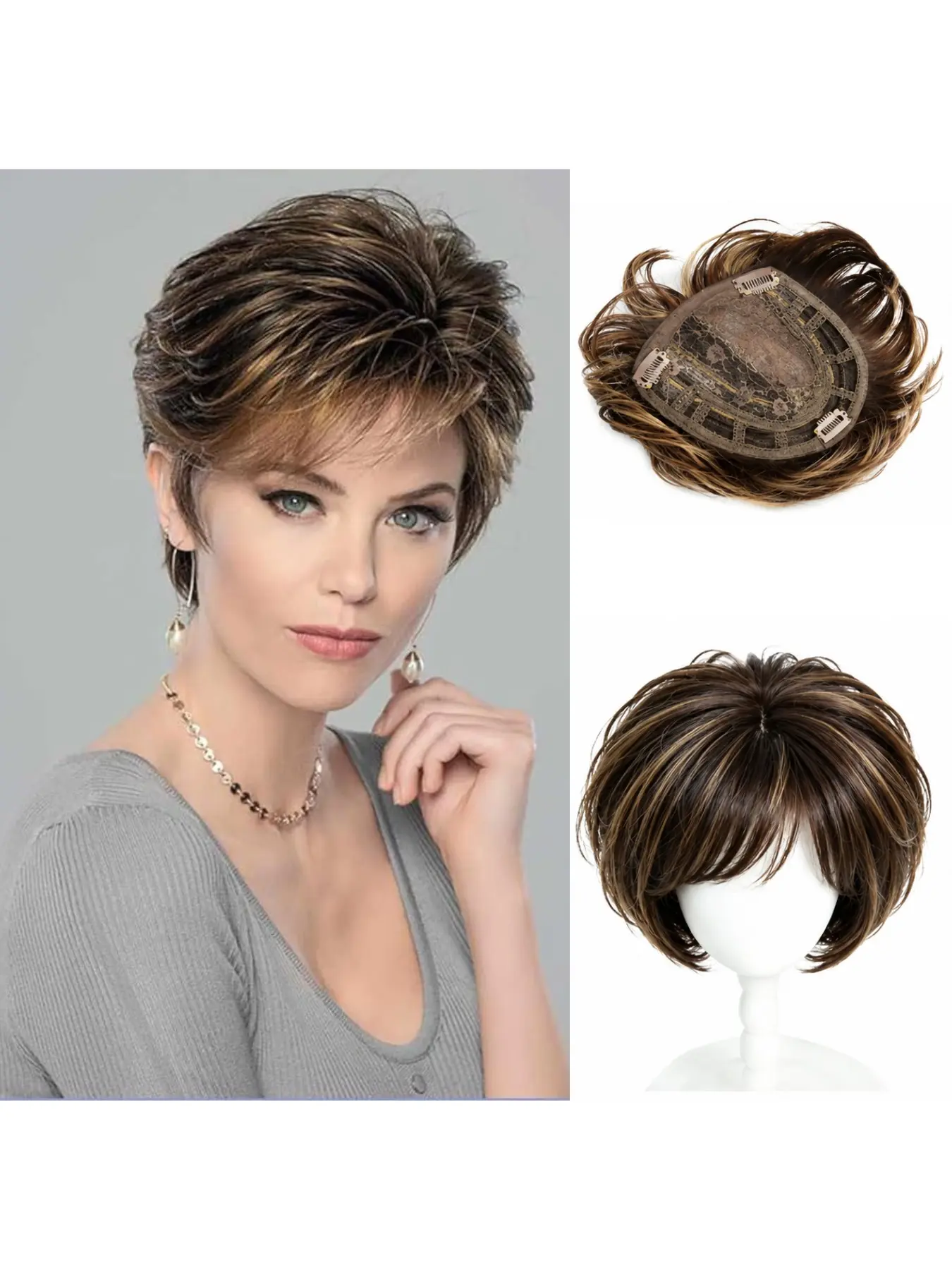 Women Hair Toppers, Synthetic Hair Toppers, Hairpieces, Realistic Hair Pieces for Thinning Hair, Natural Fluffy Breathable Top Hair Extensions for Short Hair, Conceal Hair Loss and Add Hair Volume, Exquisite Crafted Hair Toupee