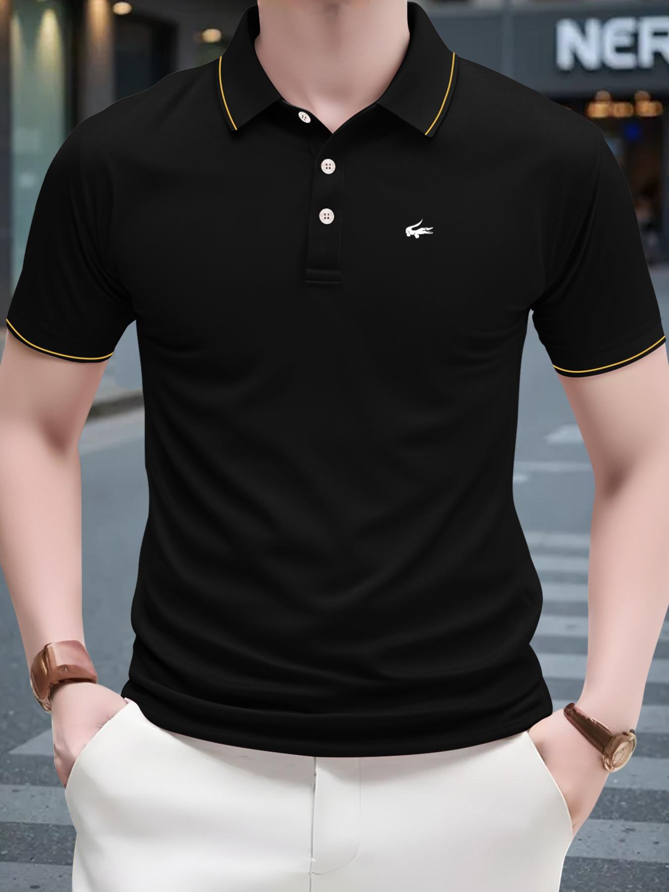Men's Regular Fit  Contrast Trim Polo Shirt, Casual Short Sleeve Half Zip Top for Summer, Fashion Men's Clothes for Daily Wear, Tropical, Casual Golf Polo
