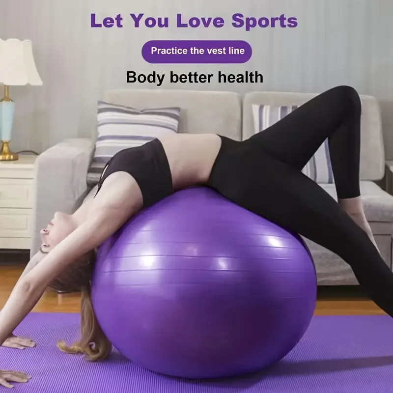 1 heavy-duty fitness ball - Fitness Equipment including a pump and a large inflatable yoga fitness ball, suitable for balance training, core strength exercises, and home gym use. Made of durable PVC material, available in purple and multiple colors