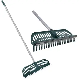 Artificial Turf Rake with 18in Widen Double-Sided Heads, 32-61 Inch Turf Brush Grass Rake for Artificial Grass, Turf Grass Broom for Garden Lawn Artificial Turf Leaves  Hairs