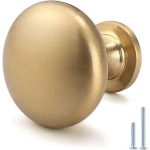 12 Pack Aged Brass Solid Warm Gold Cabinet Knobs, Antique Brass Drawer Knobs, Champagne Bronze Kitchen Cabinet Hardware, Diameter 1-1/5"