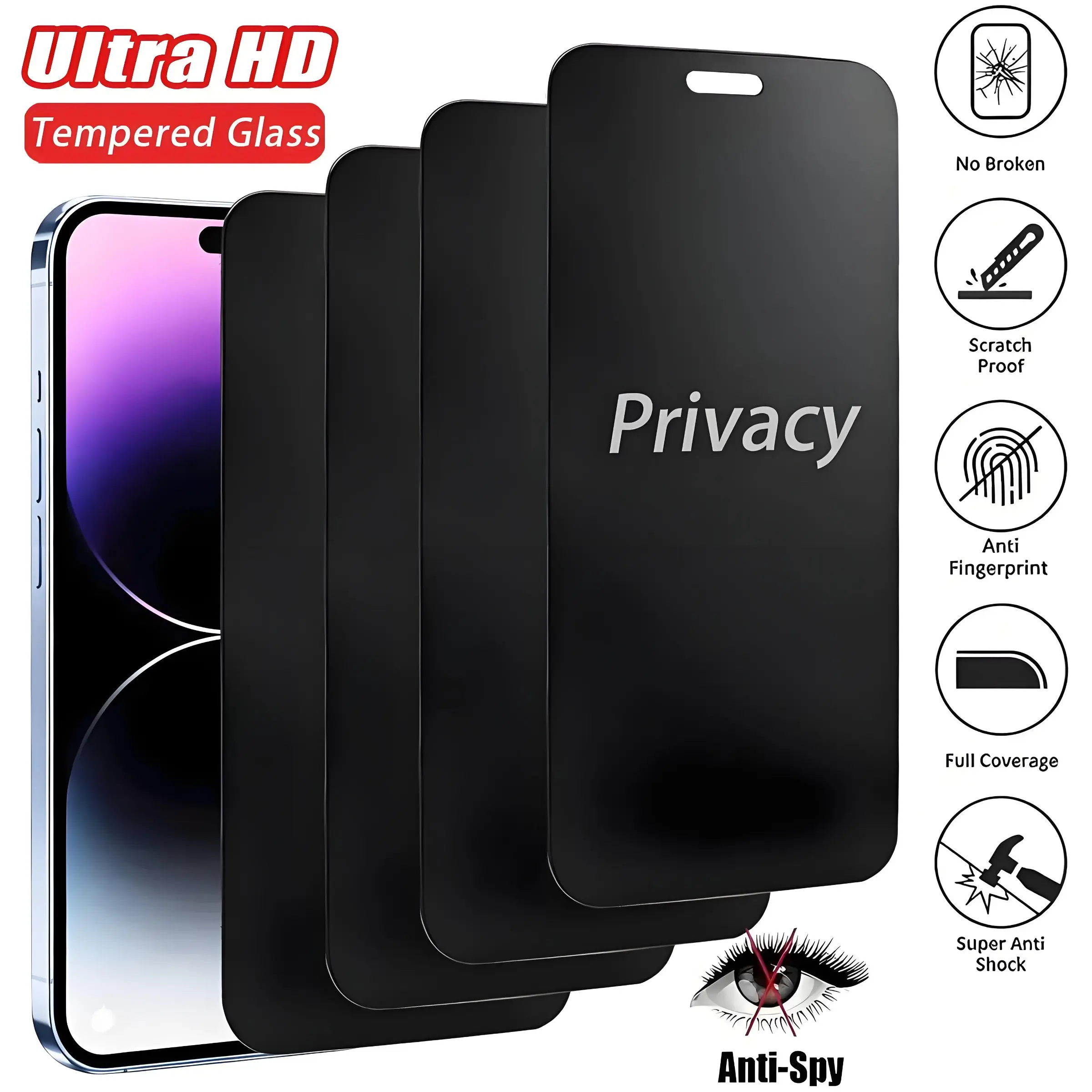 4 Packs Matte Privacy Glass Screen Protectors Compatible with iPhone 17ProMax/17Pro/17Air/16Plus/15pro/14/13/12/11, 9H Anti-Peeping Matte Tempered Glass, Anti-Fingerprint Matte Anti-Spy Glass, Anti-Scratch, Matte Privacy Glass Screen Protector Frosted