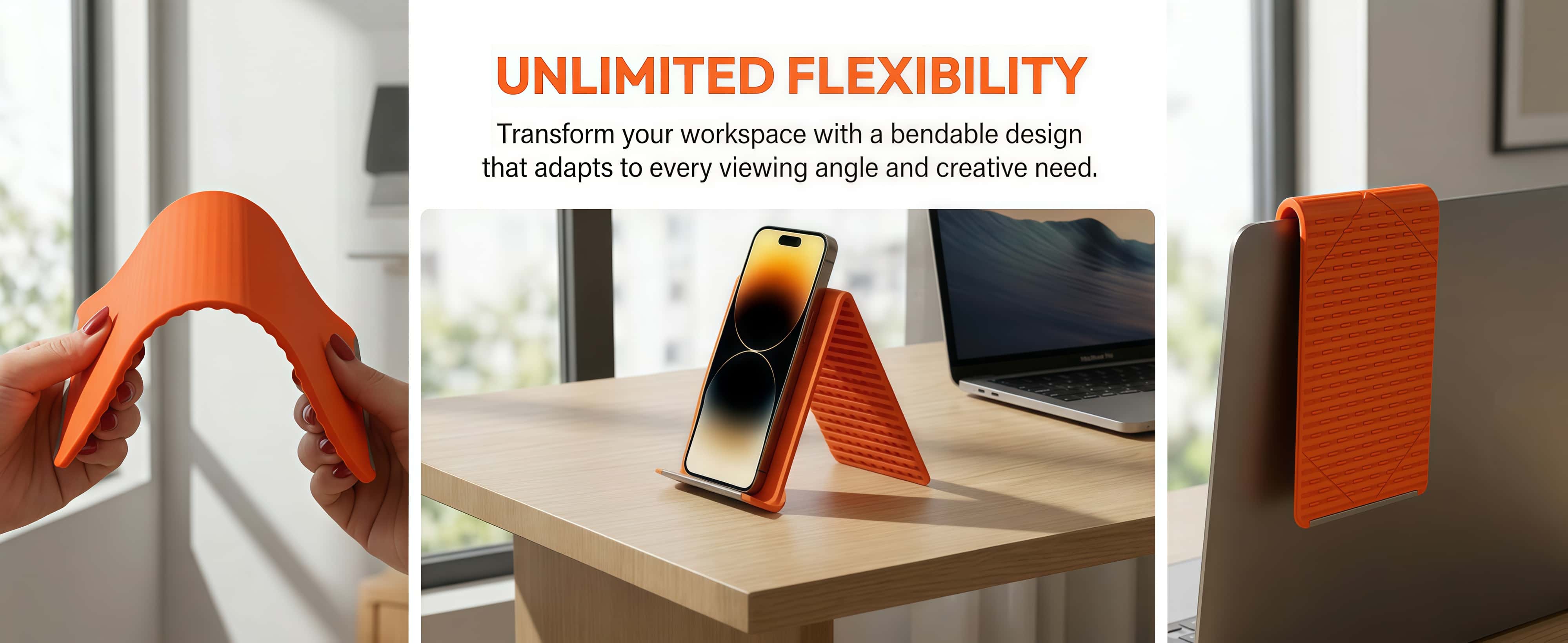 Flexible Silicone Phone Stand with Aluminum | Universal for Phone Tablet Laptop | Foldable Portable Travel Must Have Cellphone Smartphone Folding Mount
