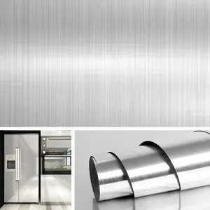 Brushed Nickel Peel and Stick Wallpaper Silver Stainless Steel Contact Paper for Appliances Dishwasher Fridge Refrigerator Wrap Cover Adhesive Decorative Vinyl Film 15.8x78.8 in