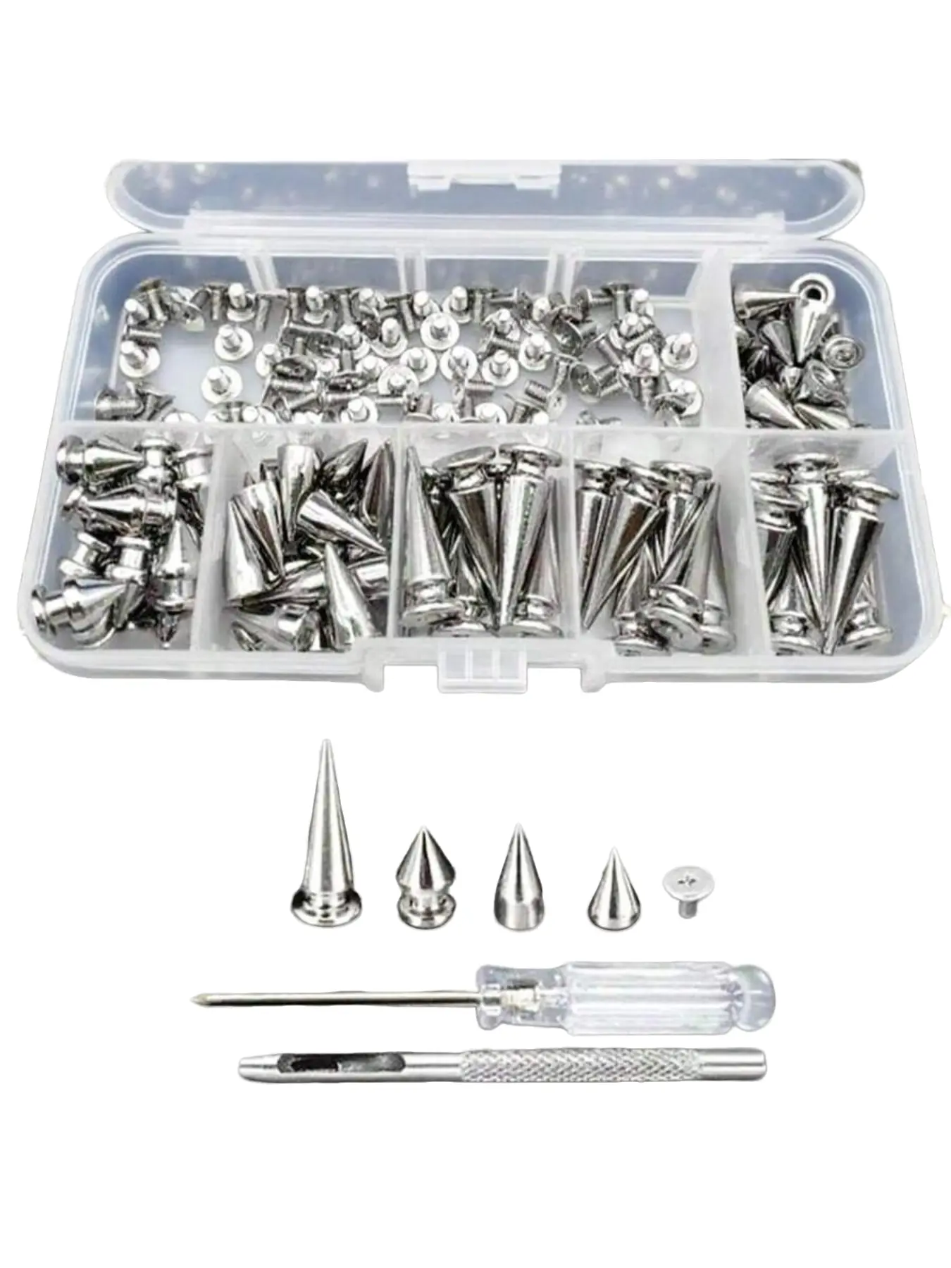 80 Sets Pointed Bead Screw Rivet, Punk Spikes and Studs Kit, Metal Tree Spikes for Leathercraft, Punk Style Clothing Accessories, DIY Craft Decoration