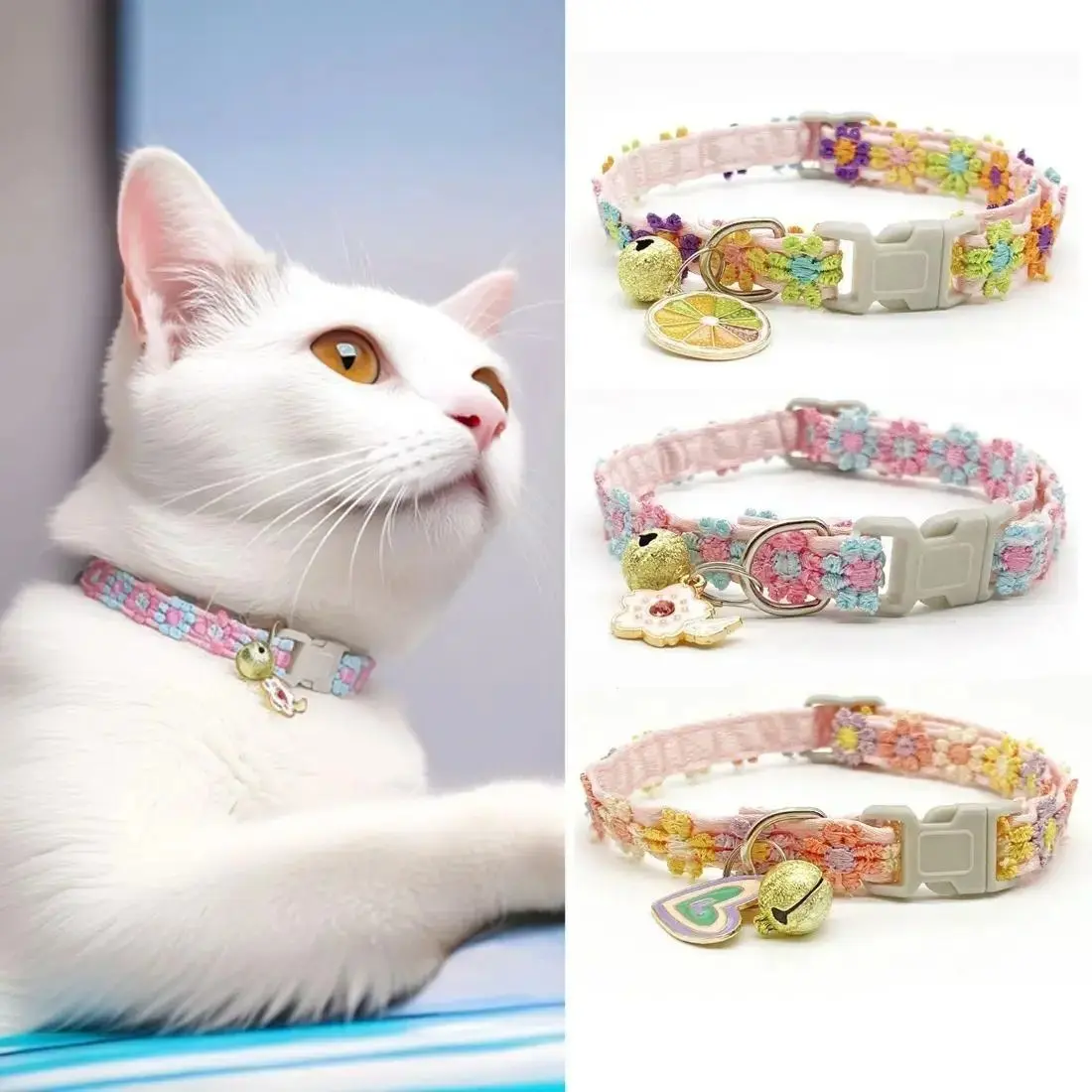 Cute Pet Flower Collar Necklace for Cats & Dogs, 2 Pack Adjustable Lace Collars with Bell, Colorful Puppy & Kitten Charm Accessories, Lightweight Comfortable Pet Jewelry for Daily Wear, Photoshoot, Party & Gifts sohochic