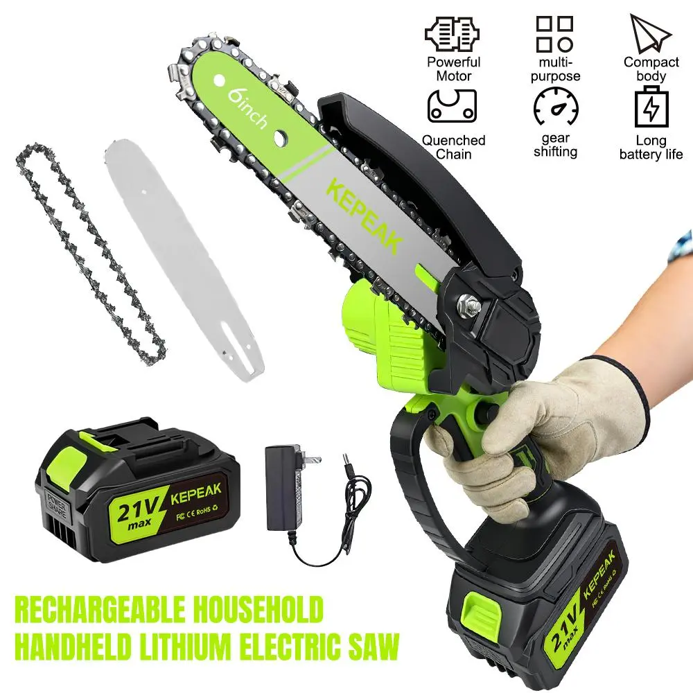 6 Inch Cordless Mini Chainsaw with Battery and Charger, Portable Electric Handheld Chainsaw for Tree Trimming, Pruning and Wood Cutting