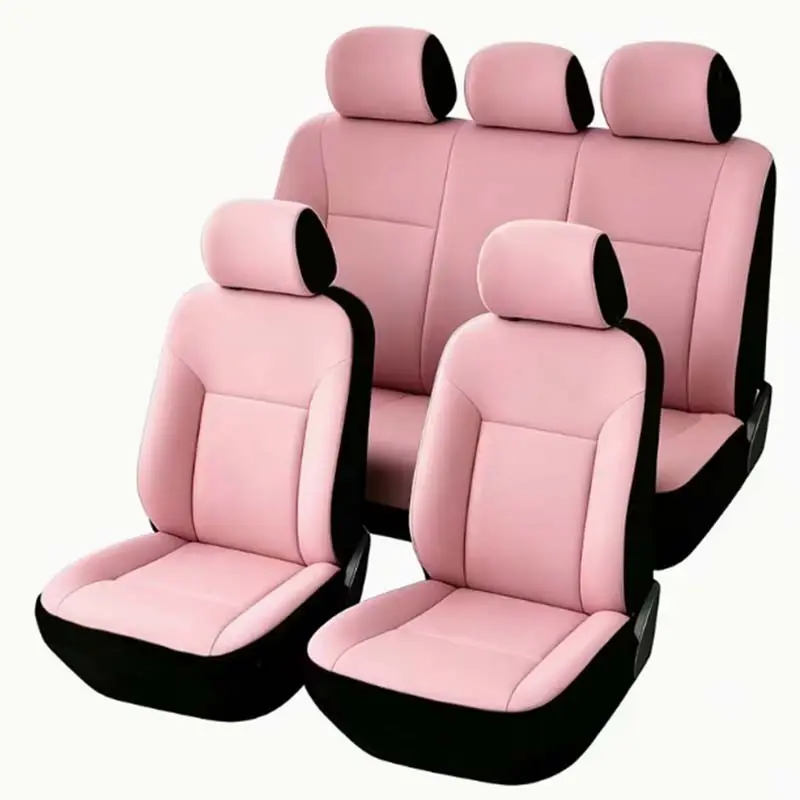 Stylish Solid Color Design Universal Car Seat Covers, All-Season, Flat Fabric Material, 5-Seat Full Car Covers (2 Front Seat Covers + 1 Rear Seat Cushion Cover + 1 Rear Backrest Cover + 5 Headrest Covers)