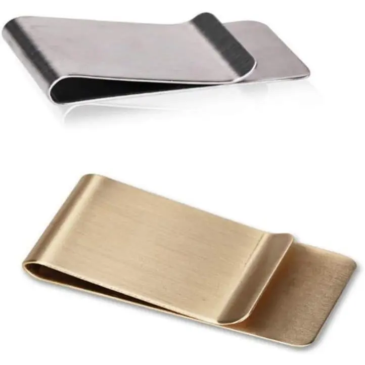 Men's Small Slim Lightweight Stainless Steel Money Clip - Metallic Gold Credit Business Card Holder, Pocket Cash Wallet for Father's Day, Birthday Gifting