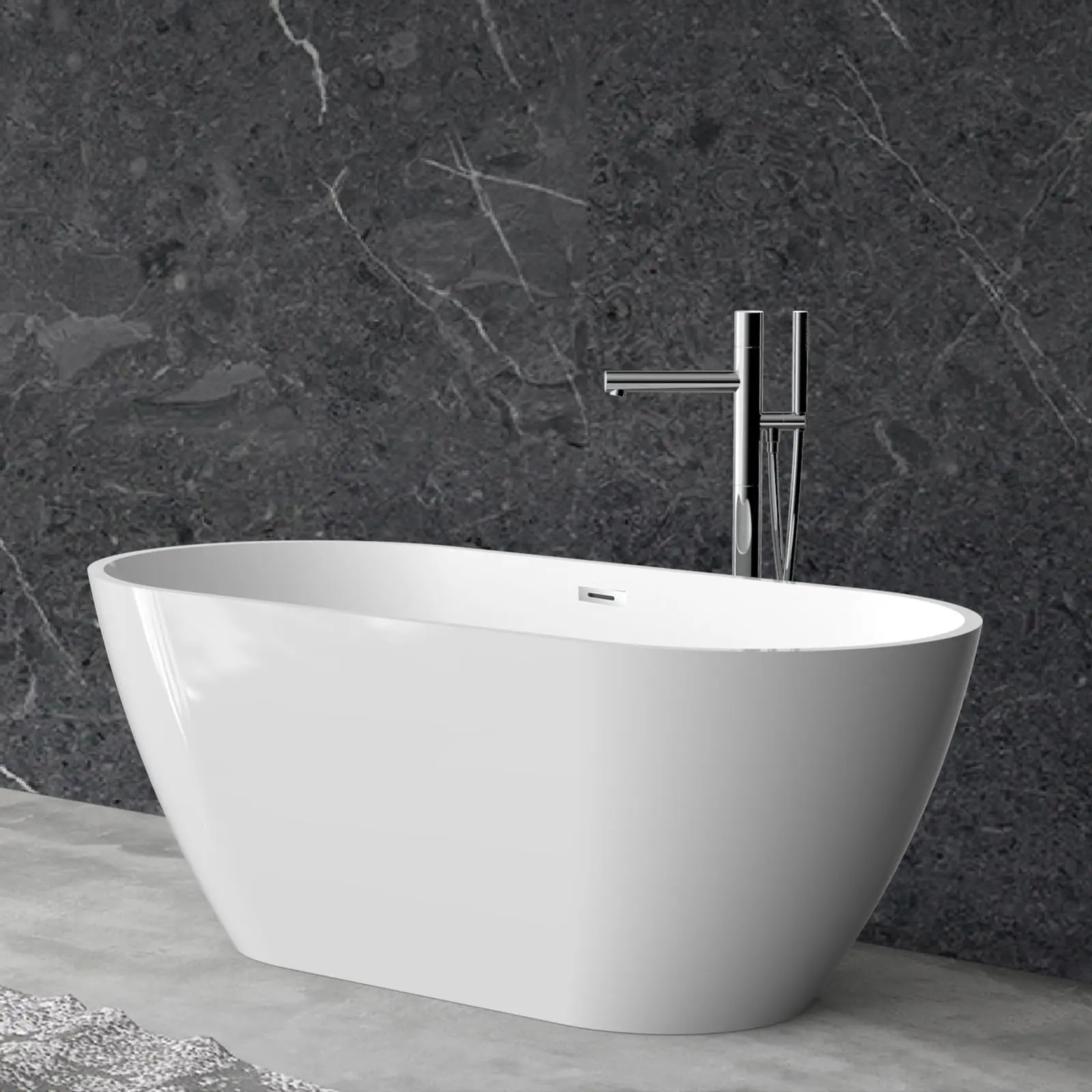Gaomon Freestanding Acrylic Bathtub, 59 Inch Deep Soaking Tub with Double Wall Insulation, Modern Oval Spa Tub for Bathroom, cUPC Certified, Black/White Finish, Easy Install