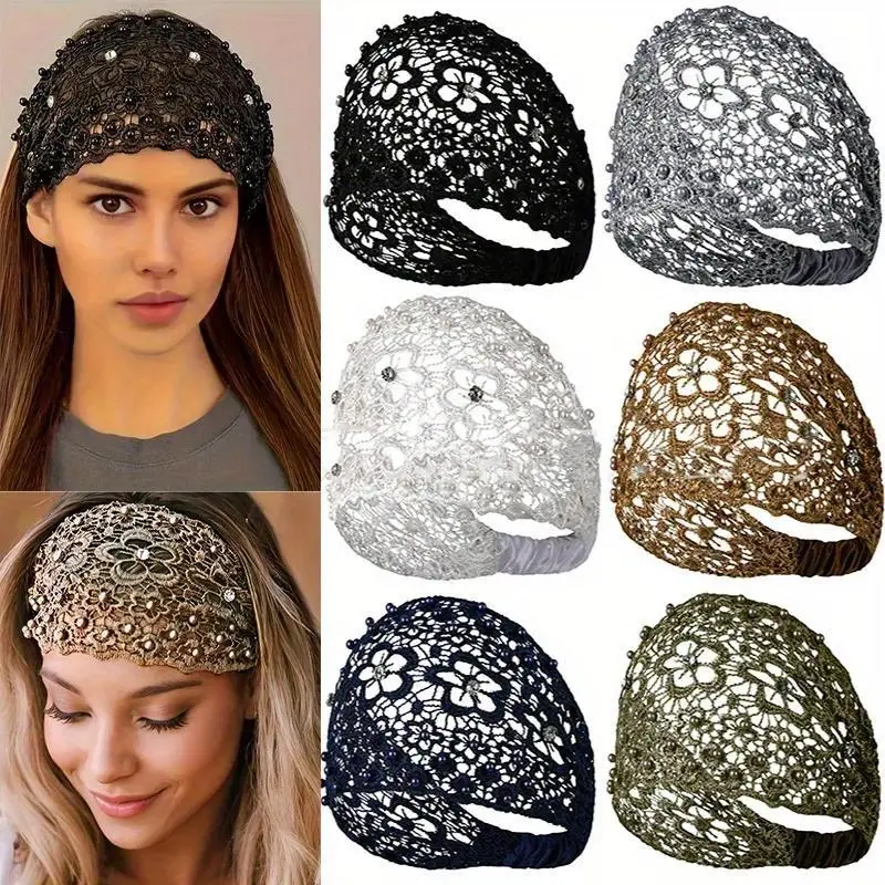 4Pcs Vintage Ethnic Floral Bead Lace Headband with Wide Edges, Fashionable Hair Accessories, Bohemian Casual Hair Accessories, Suitable for Various Occasions, Christmas, Thanksgiving, New Year Gifts headbands,headbands for women,grad cap headbands,