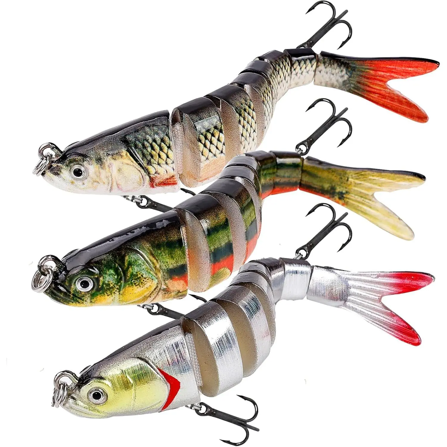 Fishing Lure Slow Sinking Swimbaits 3.94in/0.39oz 3 count FS/YE-02 | Bass Fishing Lures,Robotic Multi Segments Crankbait,for Walleye Trout Pike ,Saltwater Freshwater