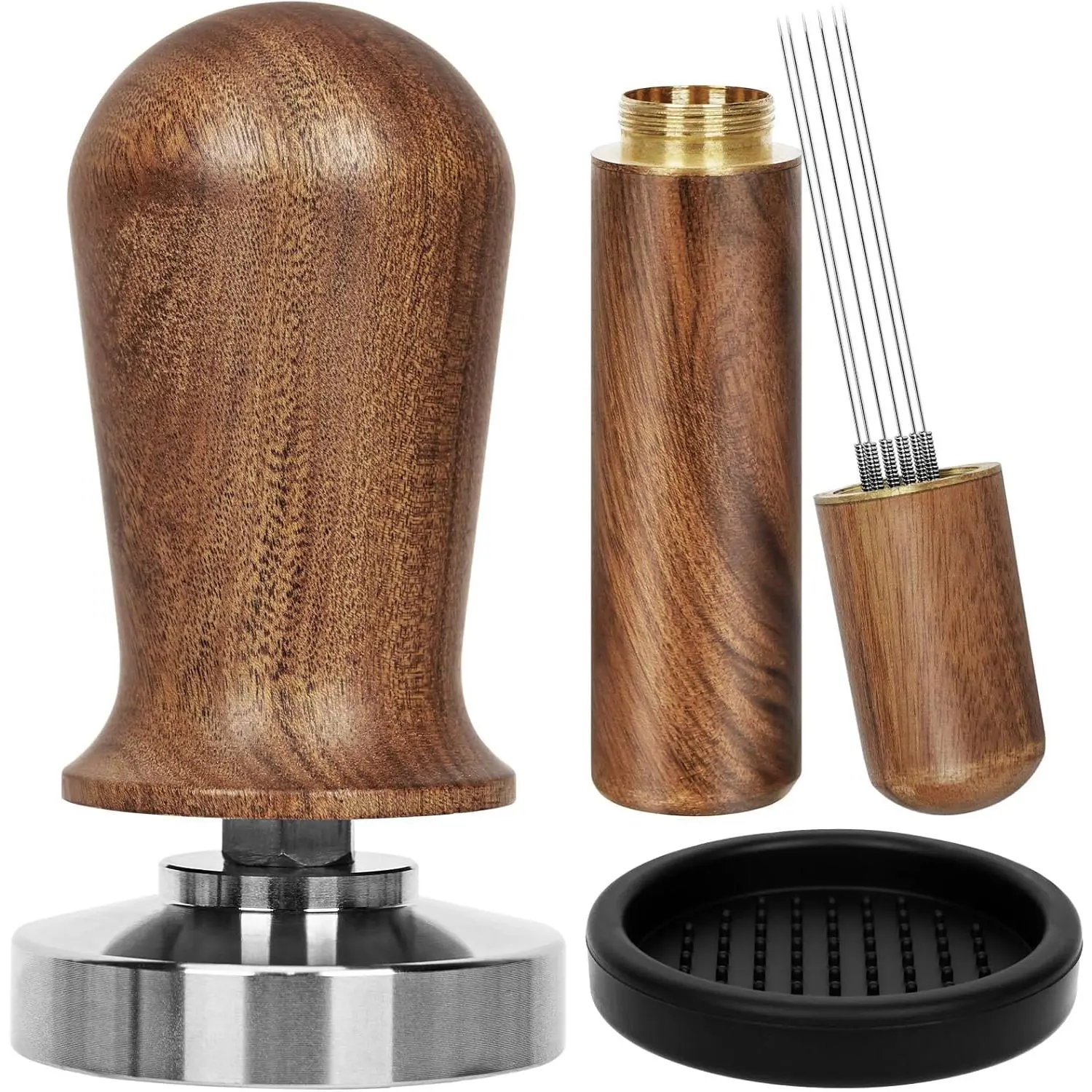 51mm Espresso Tamper Set, 30 lb Consistent Pressure Calibrated Coffee Tamper with Spring Loaded, Silicone Mat, Coffee Stirrer Espresso Distribution Tool, Wooden Barista Kit for Espresso Machine