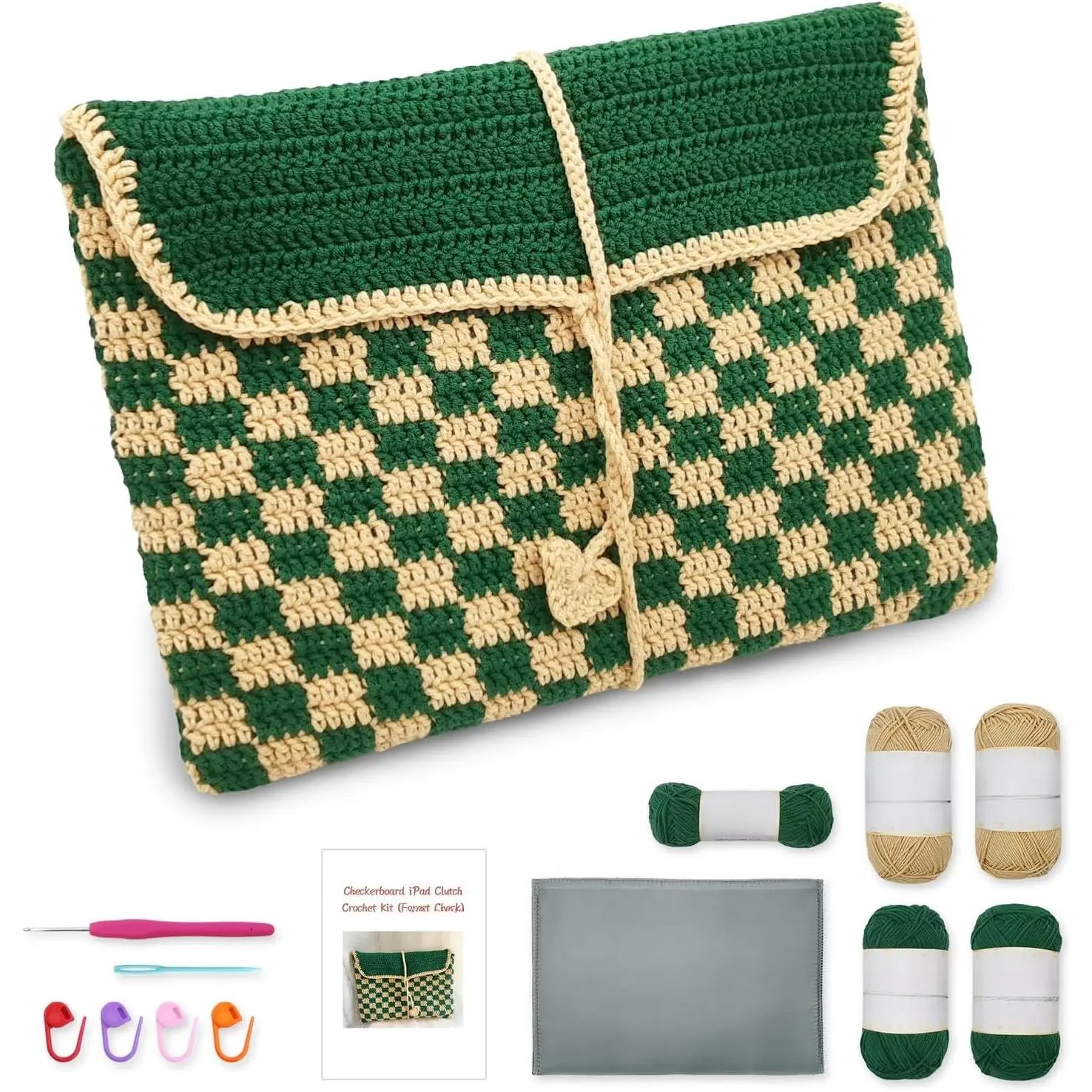Crochet Kit iPad Clutch with Cushioned Lining, DIY  Tablet Sleeve, Complete Kit, Detailed Instructions, Step by Step Video Tutorial, Beginner-Friendly, Intermediate Crocheter Craft Set