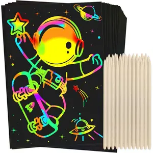 Scratch Rainbow Art Paper Set - 100Pcs Magic Scratch Off Art Craft Supplies Kits for Kids Girls Boys Black Scratch Notes Sheet Doodle Pad for Fun DIY Toy Return Gift Birthday Party Favorsfidget toys