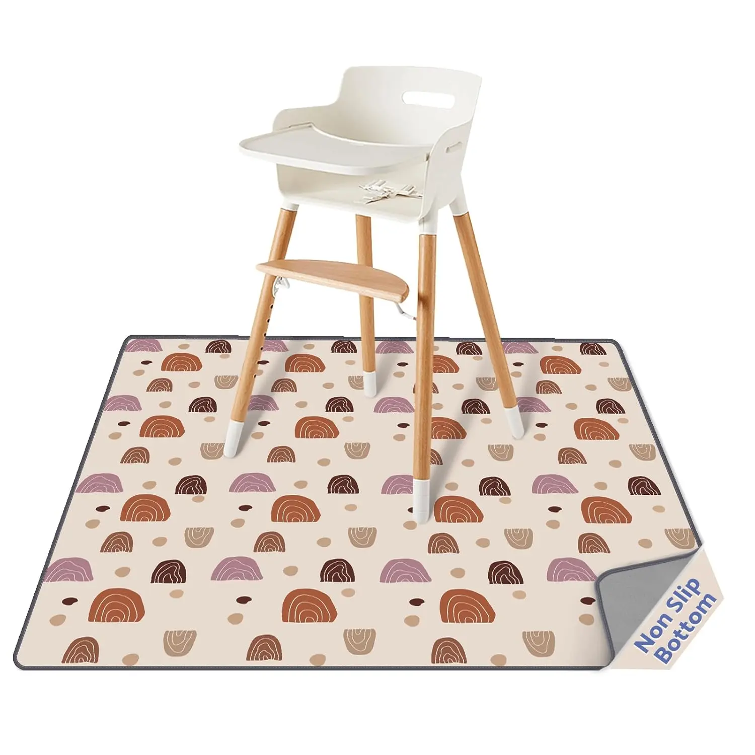Baby Splat Mat  Under High Chair, 50.4 x 50.4 Inch Wipeable Splash Mat, Waterproof and Washable, Anti-Slip Floor Protector, Boho Rainbow