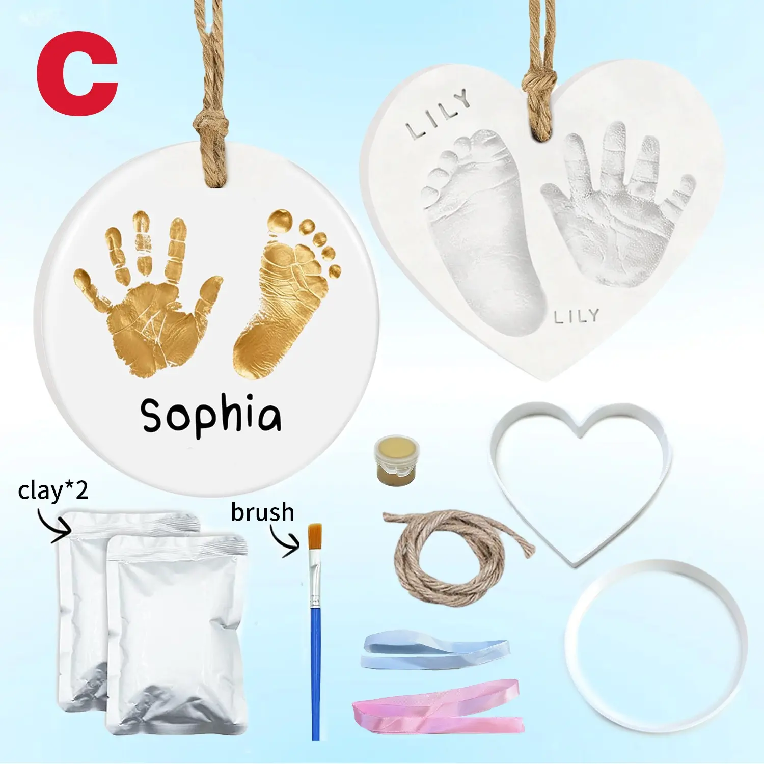 Handprint Footprint Ornament, Christmas Gift, Pet Paw Print Memorial, Personalized Gift, Halloween Holiday Decor, Clay Molding Kit