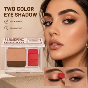 Shimmer dual-color stamp eyeshadow, with brush gradient eyeshadow, waterproof long-lasting eyeshadow and highlighter makeup, suitable for travel and daily makeup use