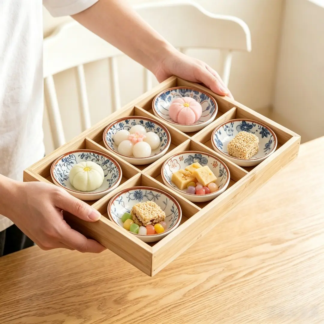 6 Piece Aesthetic Snack Trays Set with Wooden Divider, Multi-Functional Rectangular Plates Tray for Fruits, Dry Fruits, Tea, Dessert Serving Trays, Ideal for Parties, Weddings, Festival Party Tableware, Food Trays, Platters for Serving Food Party