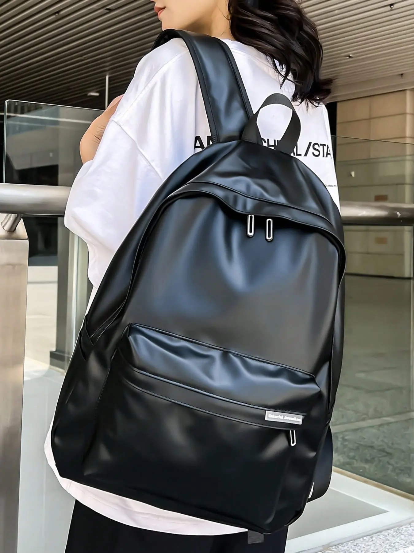Minimalist Matte Black Soft PU Leather Backpack, Large Capacity Water Resistant Lightweight Laptop Backpack Casual Daily for Women Men Students,Trendy Ins Style Daypack Casual School Travel Rucksack Unisex, Casual Daypack Backpacks