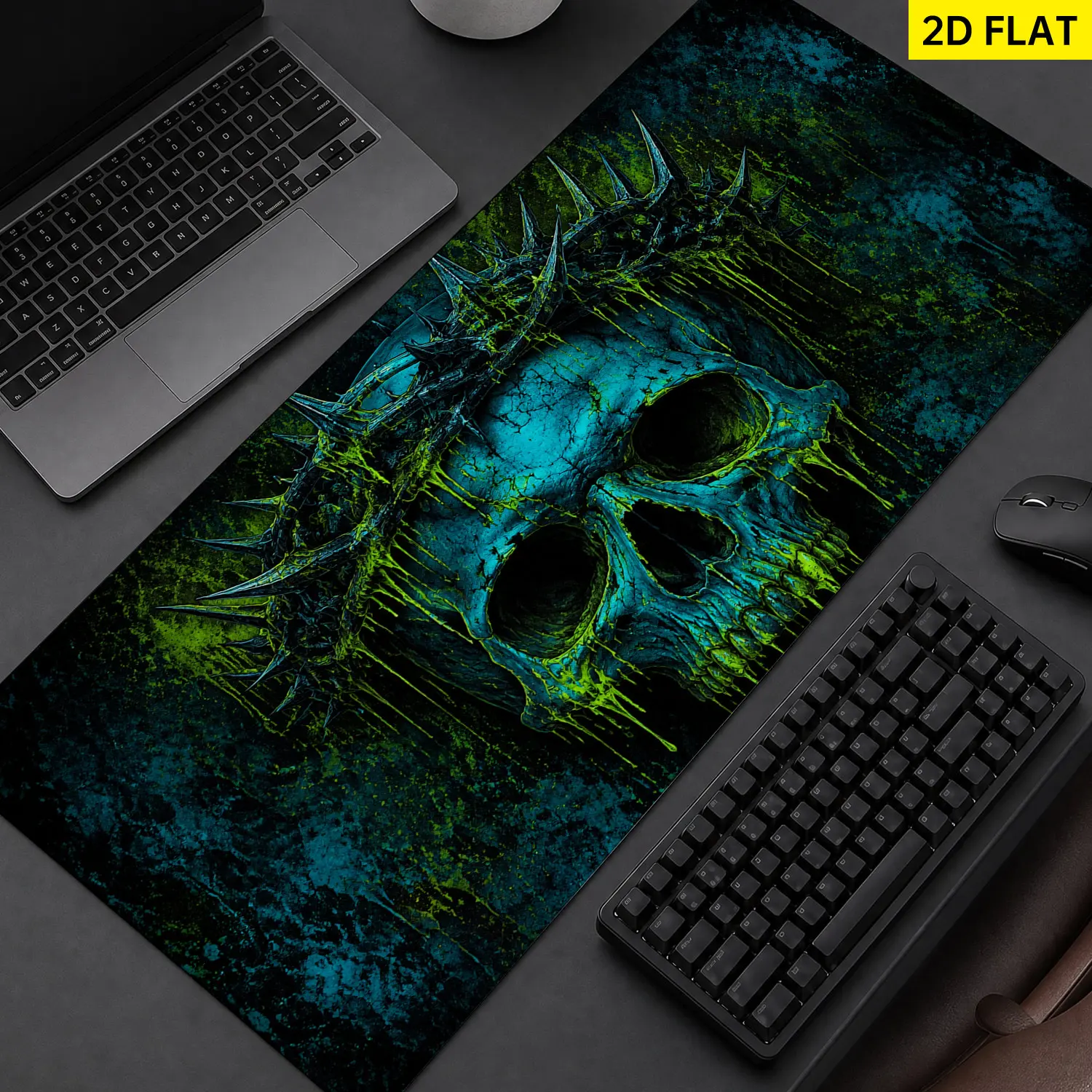 Extra Large neon crown skull Mouse Pad,Non Slip Rubber Pad,Desktop Decoration Drotection Pad,Washable,Lock Edge Multi Size,Premium Multipurpose Mousepad For Office,Gaming Desk,Gift for Family and Friends