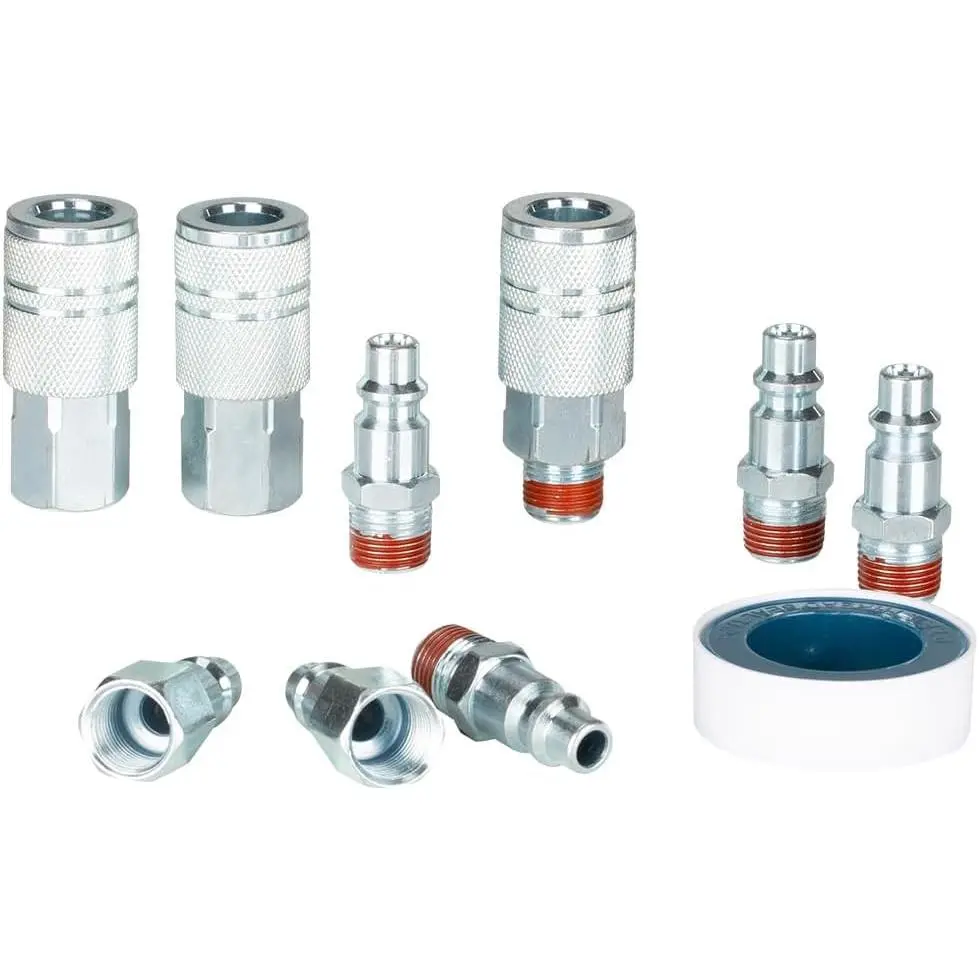 3/8’’ Sealed Pre-Coated Air Hose Quick Connect Fittings, High Flow 3 count Air Coupler and 3 count Air Plug With 3/8 Inch NPT Threads, I/M Type 7 count Kits, Leak-Free