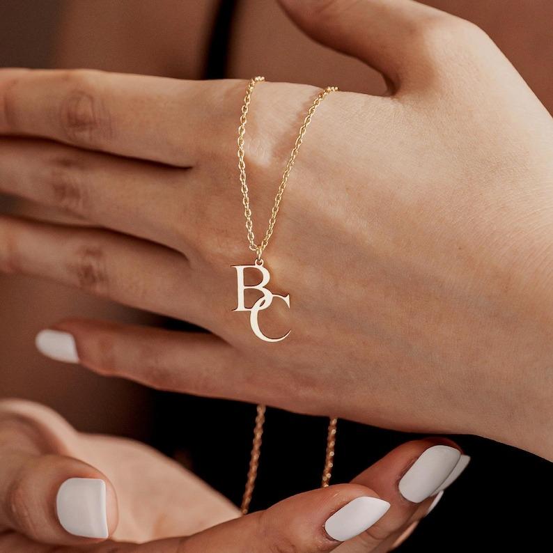 Customized Two Initials Necklace Stainless Steel Personalized Necklace Gift for Men and Women Couples