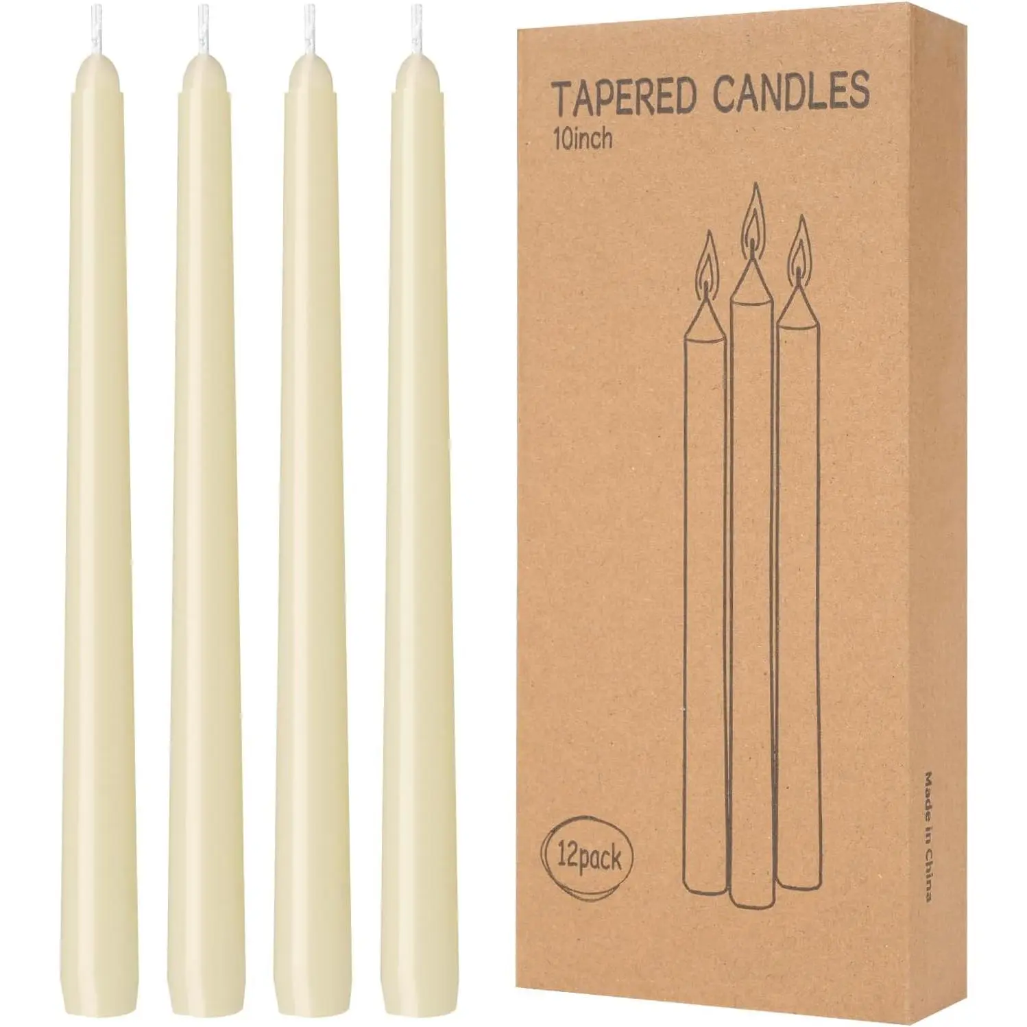 12 Pack Ivory Taper Candles 10 inch - Taper Candles Dripless, Smokeless, Unscented - 8 Hours Long Burning - Hand Poured Tall Candlesticks - Perfect for Home Decor, Weddings, and Special Occasions