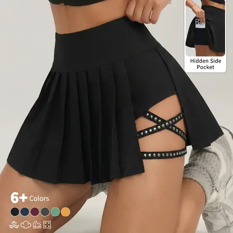 Women's Pleated Skirt Pants with Hidden Pockets, Fake Two-Piece Tennis Short Skirt, Gym Workout Outdoor Golf Casual Sport Academy Style Workout Skirts