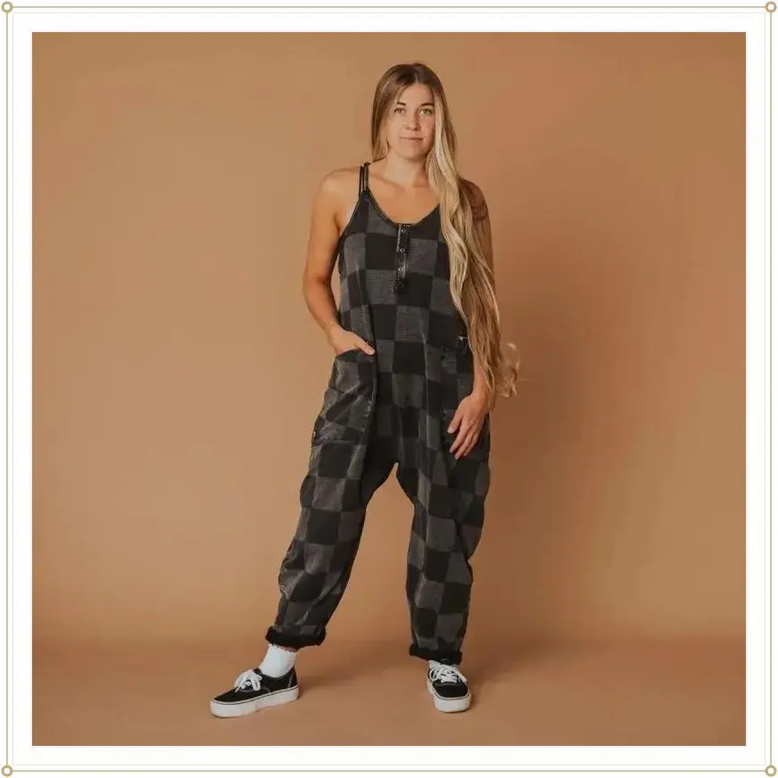 Women's Tank Romper -, Comfortable, Casual and Fun Women's Jumper Fit Womenswear Adjustable Check Chic Overalls Short Soft Suits Fabric