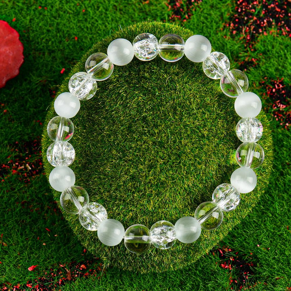 Anxiety Relief Crystal Bracelet for Women Men, Clear Quartz Moonstone Spiritual Jewelry for Calming Mind, Mental Balance & Communication, Boho Healing Reiki Gift