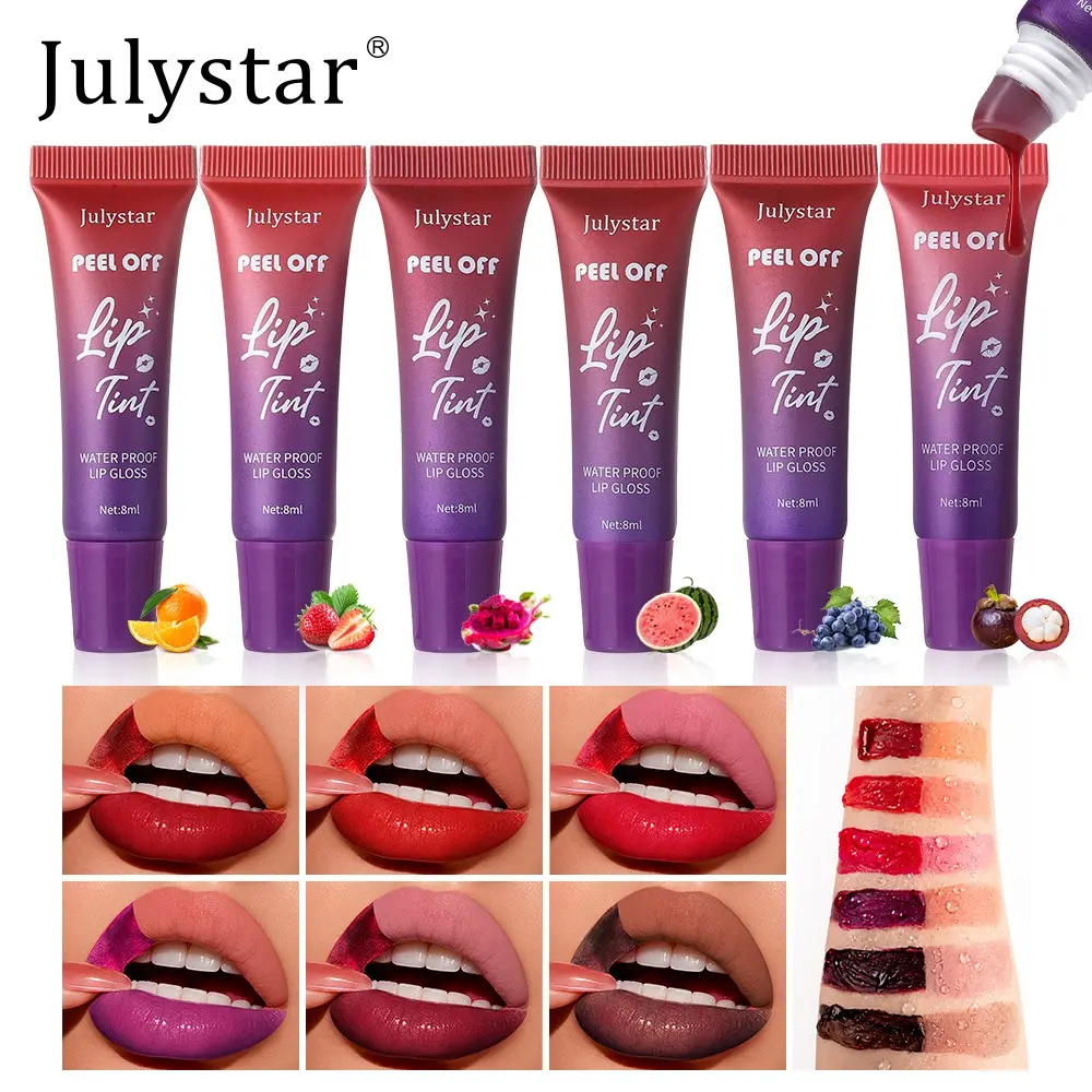 Julystar 6PCS Peel Off Lip Tint Set, Lightweight Waterproof Transfer-Proof Long Lasting Lip Stain, 6 Shades Matte Peel Makeup Lip Gloss Kit for Festival Grad Summer Daily All Skin Tones