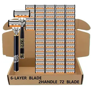 Manual Razor Set with 2 Handles and 72 Replacement Blades, Precision Stainless Steel Blades, Suitable for All Skin Types, Father's Day Gift