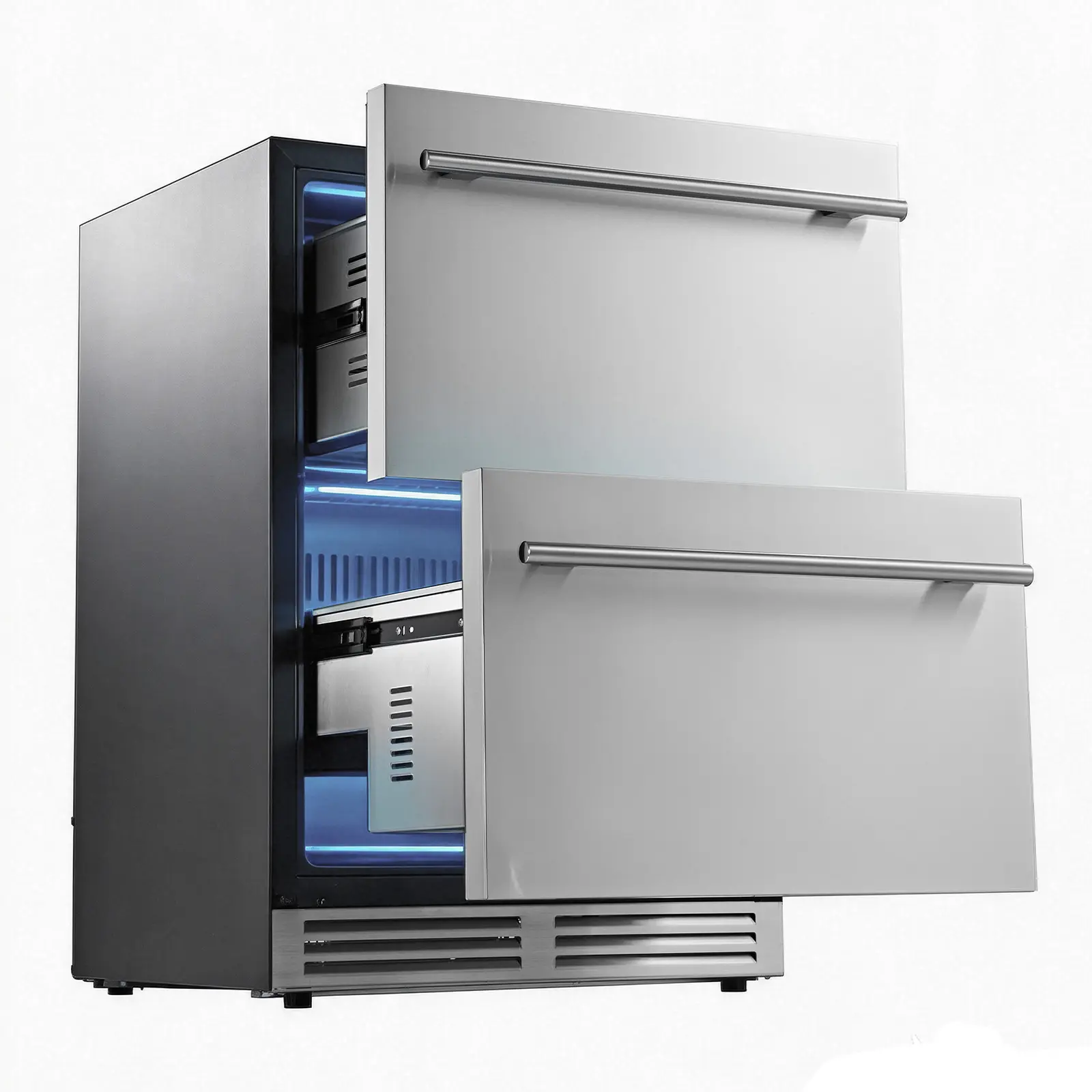 Drawer Refrigerator, 24 in Undercounter Beverage Fridge, Large Capacity, Drink Cooler with 304 Stainless Steel Drawers, Temp Control, Powerful Compressor, for Kitchen, Office & Game Room