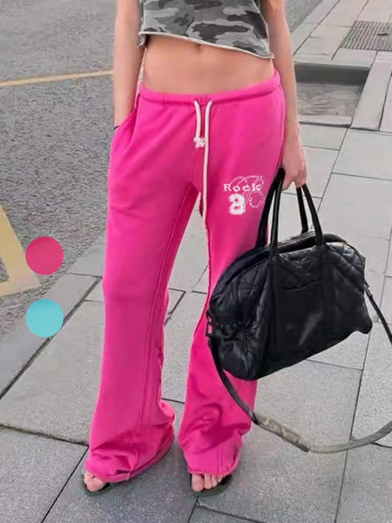 Fall New High-Waisted Casual Bell Bottom Pants for Women, Digital Print Drawstring Loose Fit Daily Wear Sweatpants