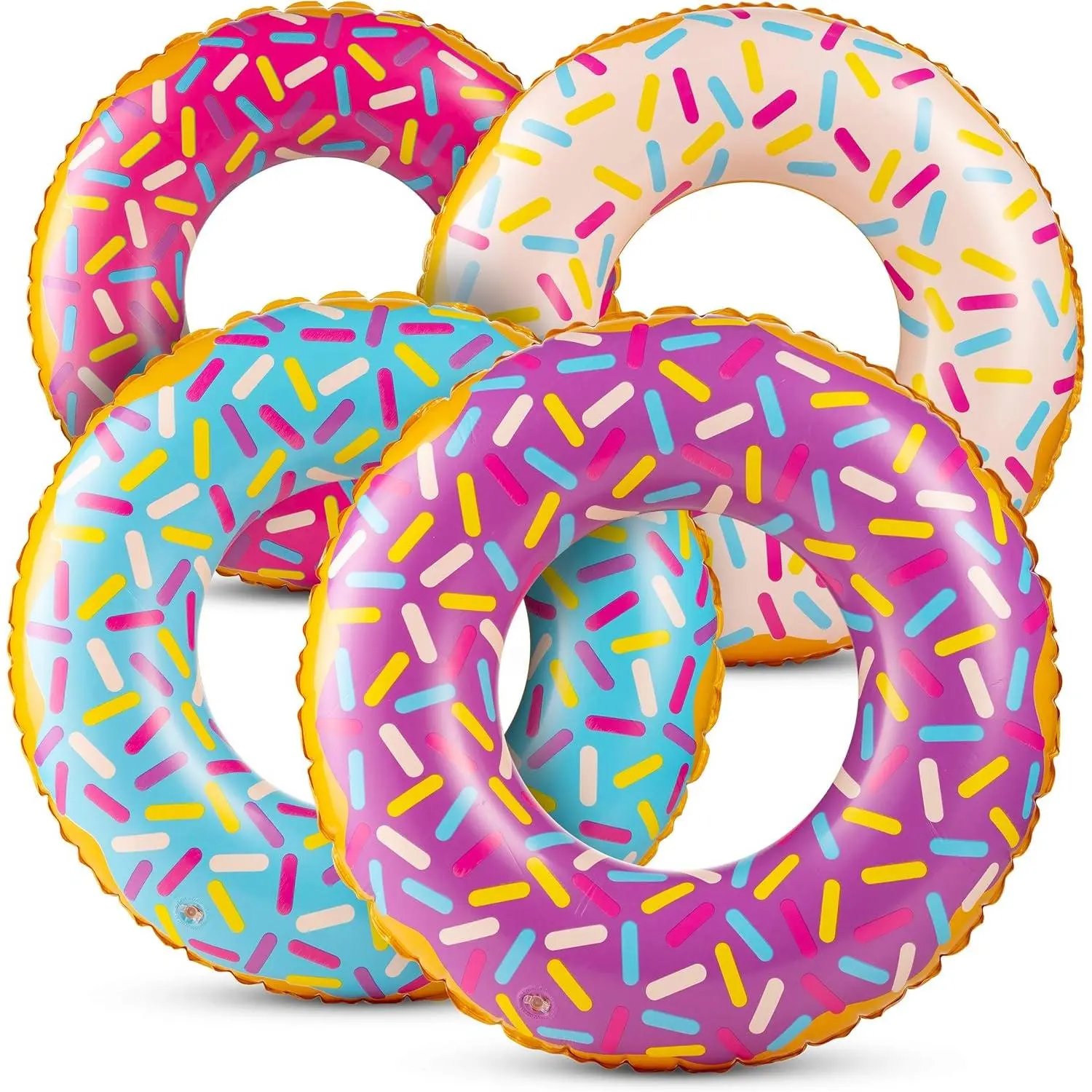 24-Inch Inflatable Donut Pool Floats (4-Pack) for Kids Ages 2-6 - Assorted Swim Rings with Sprinkles, Pool Floaties, Party Decorations