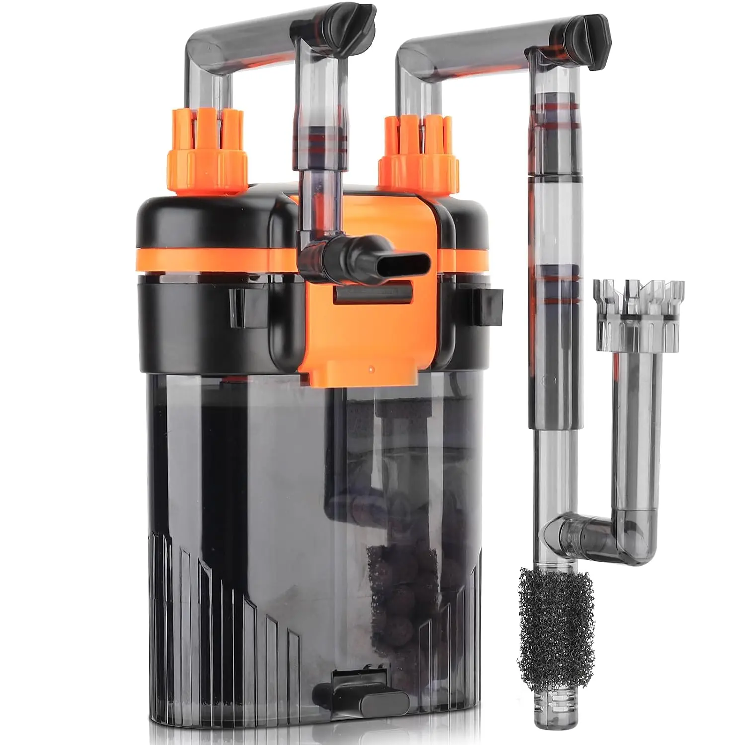 Hang‑On‑Back External Aquarium Canister Filter 8W for 40‑60 Gal, Quiet 3‑Stage Filtration Fish Tank Filter, Anti‑Dry‑Burn Motor, Adjustable Flow with Oil Skimmer, Duckbill Nozzle & Shower Spray Bar