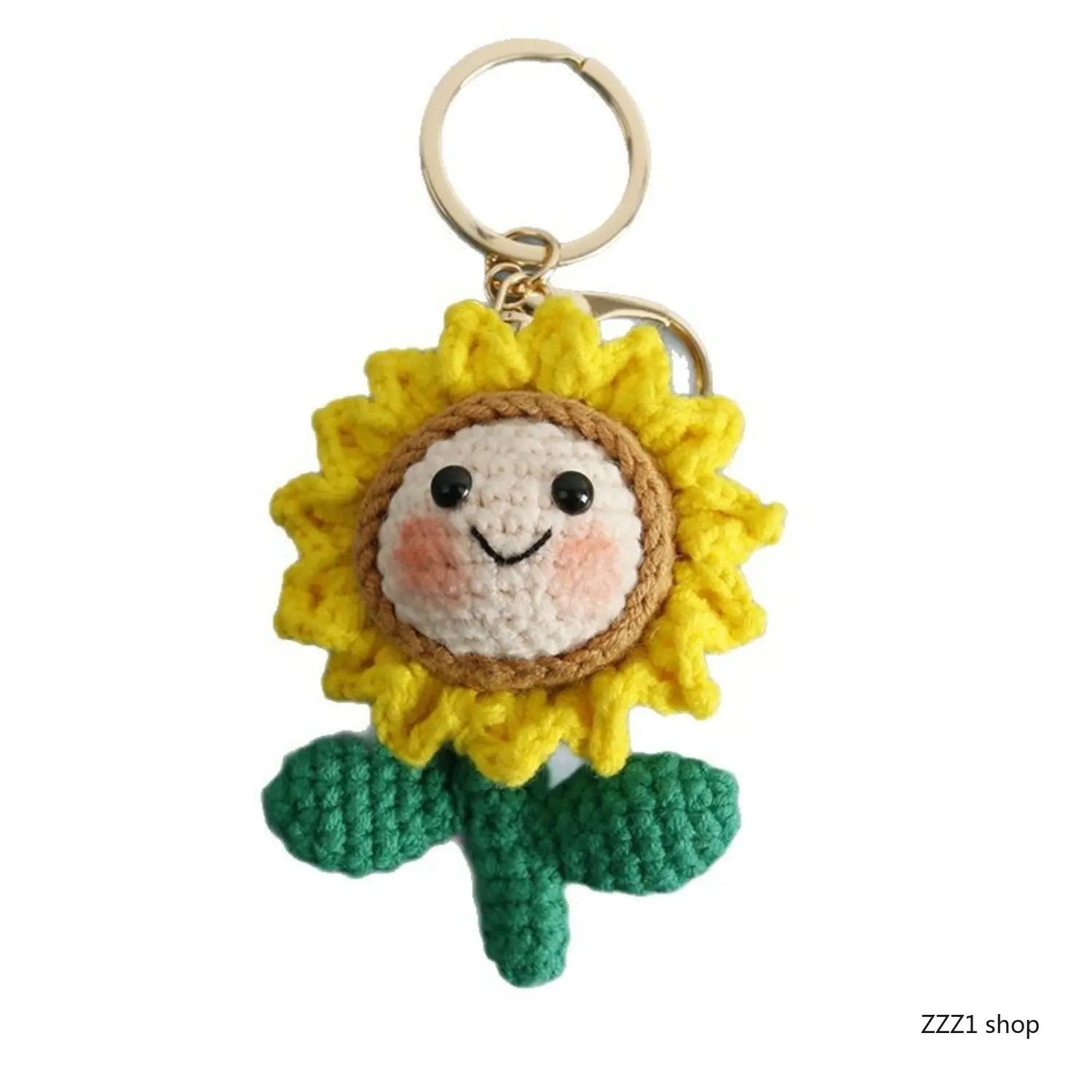Cute Crochet Sunflower Keychain with Smiley Face, Small DIY Handmade Floral Bag Charm, Key Ring Decor for Gifts, Keychain Decor, Key Charms, Sunflower Smile, Crocheted Yarn, Amigurumi Art, Other, Gift Ideas, Handmade Charm