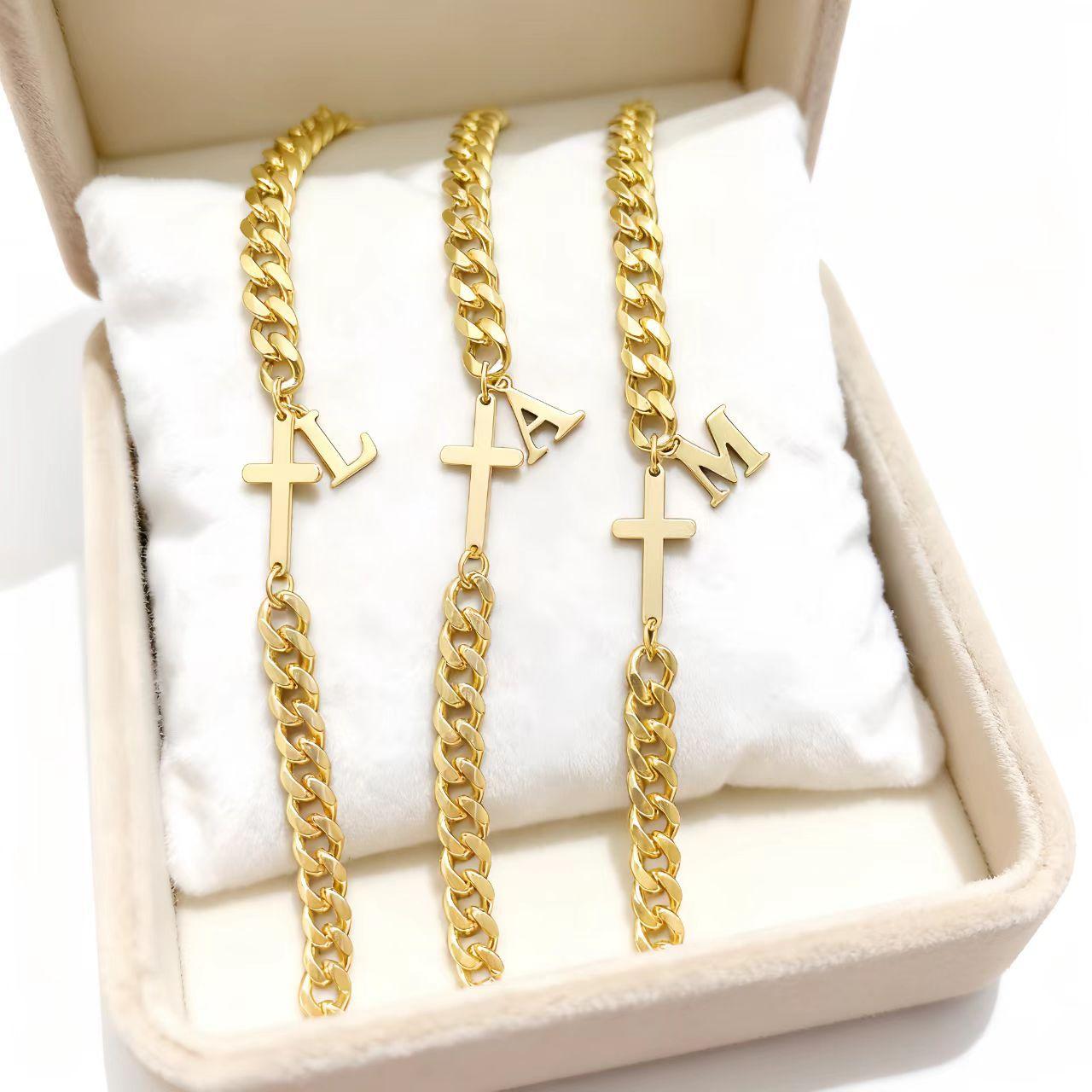 1pc Men's Cross Letter Bracelet, Stainless Steel, 26 Initials A H L E C G J K L M R S Z, Pendant Bracelet, Waterproof, Anti-oxidant, Suitable for Parties, Birthdays, and Events