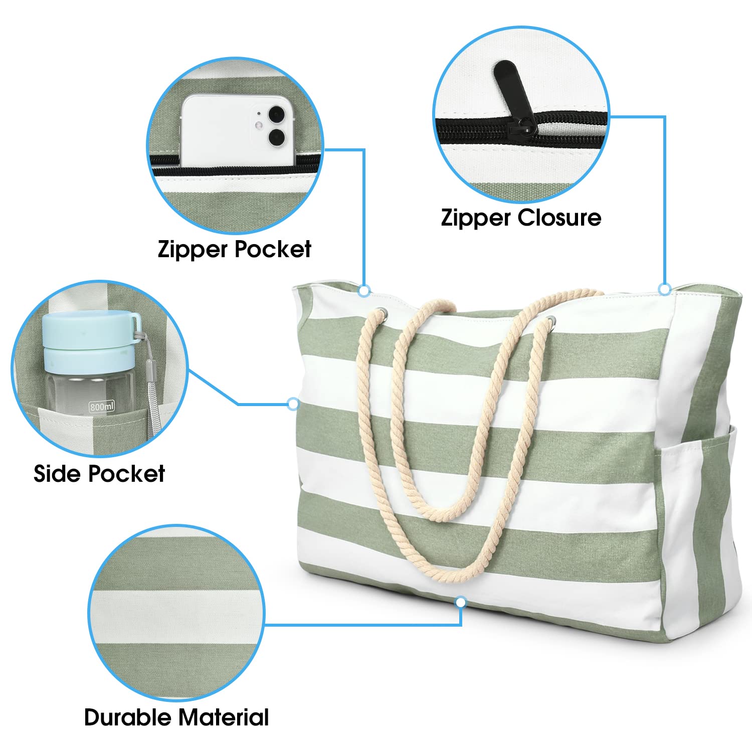 Women's Large Waterproof Beach Bag, Zipper-Closure Sandproof Swimming Pool Tote, Oversized Handheld Beach Bag for Summer, Striped Tote Bag Women's Large Waterproof Beach Bag, Zipper-Closure Sandproof Swimming Pool Tote, Oversized Handheld Beach Bag for Summer, Striped Tote Bag