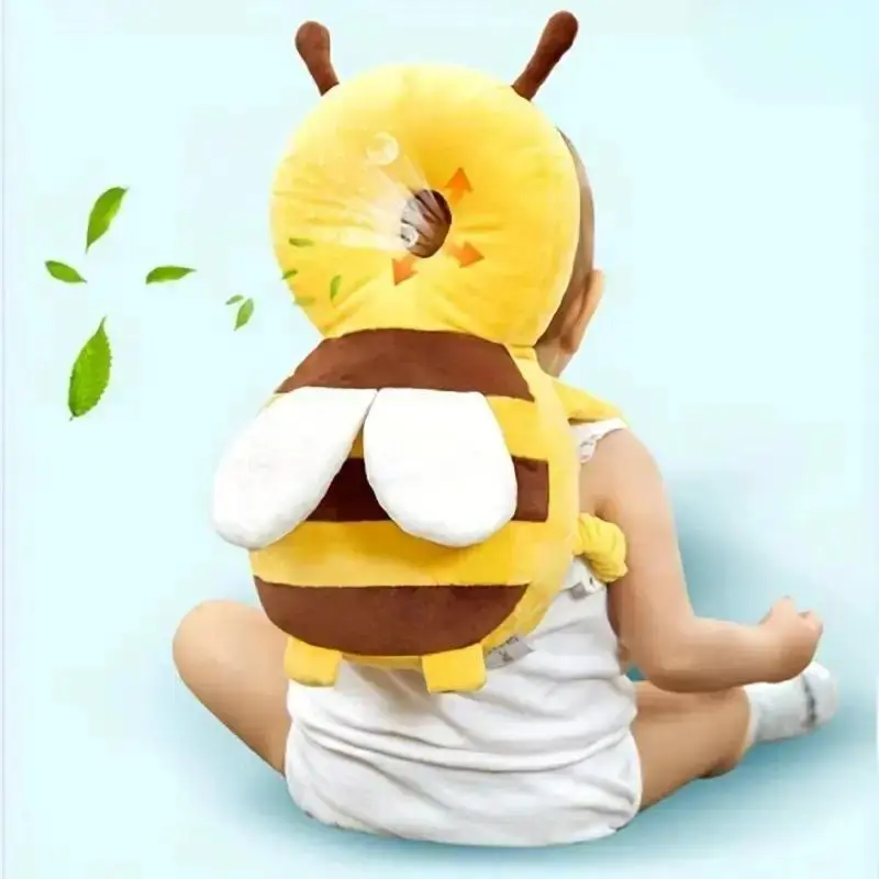 Bee Pattern Toddler Head Protector Pillow - Viscose Silk Breathable Anti-Fall Safety Cushion Backpack, Soft Head Support for Crawling & Walking 0-3 Years Old Babies, Prop 65 Safe, Baby Safety, Anti-Fall Pad