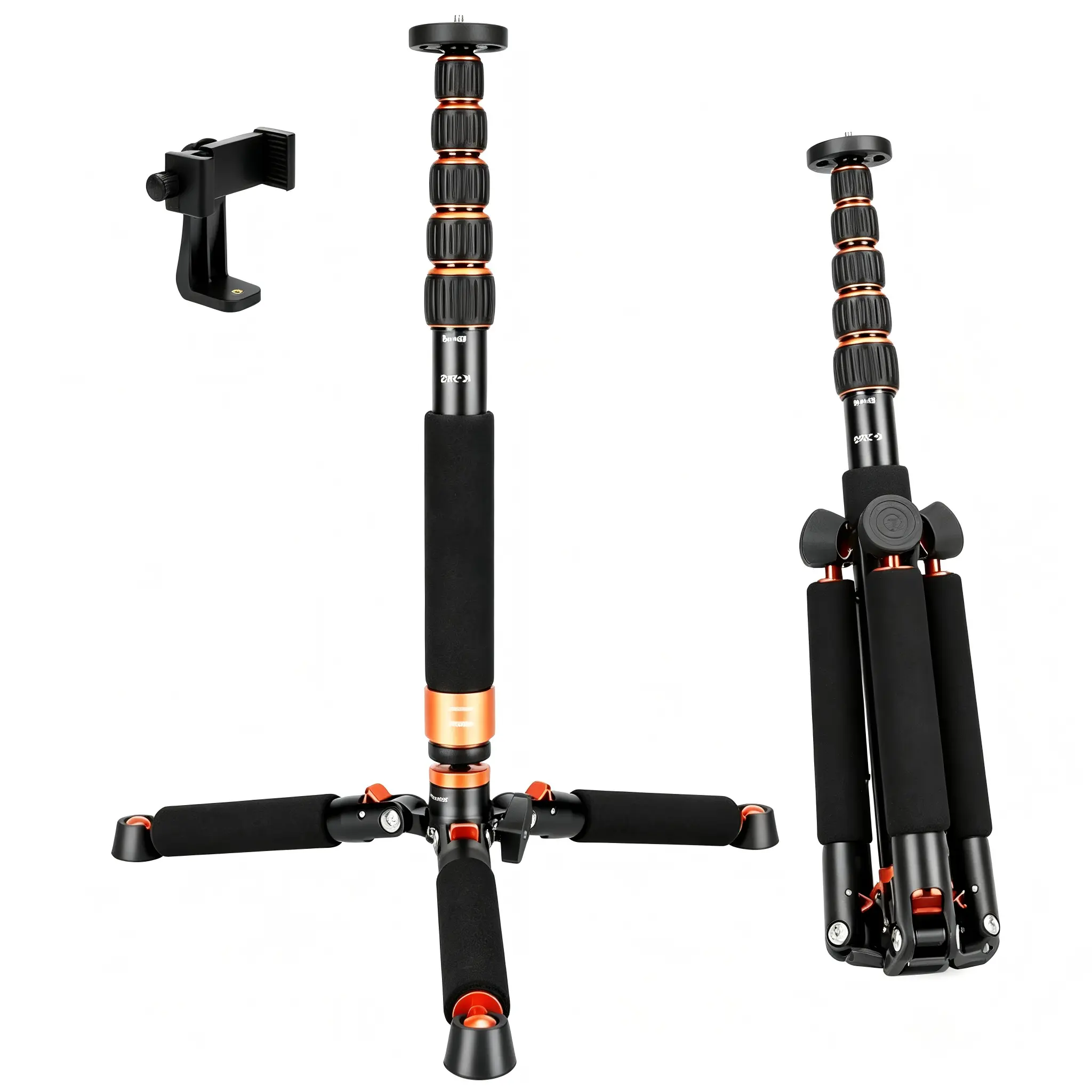 Aluminum Camera Monopod with Metal Tripod Base, 6-Section Adjustable Height 18"-69", 28mm Tube, Max Load 6kg, for DSLR & Mirrorless Cameras