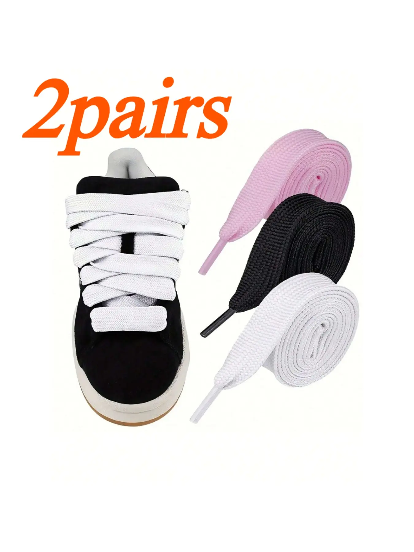 2pairs widened and thickened low-cut shoelaces, trendy and versatile flat shoelaces, suitable for sports shoes, casual shoes, versatile, fashionable and simple shoelaces, replacement shoelace accessories for shoes and boots