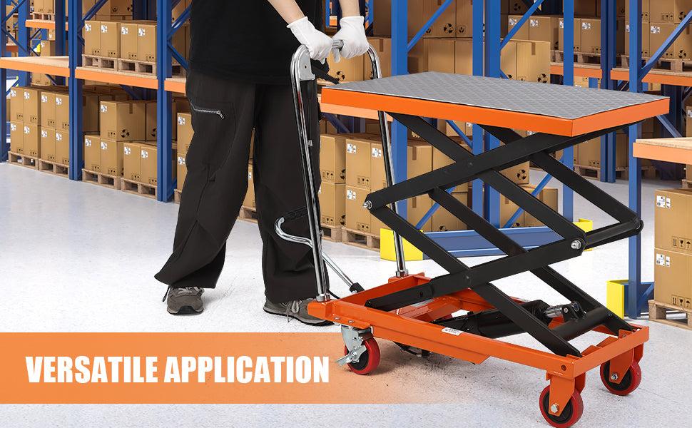 GARVEE Hydraulic Lift Table Cart 330lbs Capacity, 49.6" Lifting Height, Double Scissor, 4 Wheels, Non-Slip Pad, Material Handling