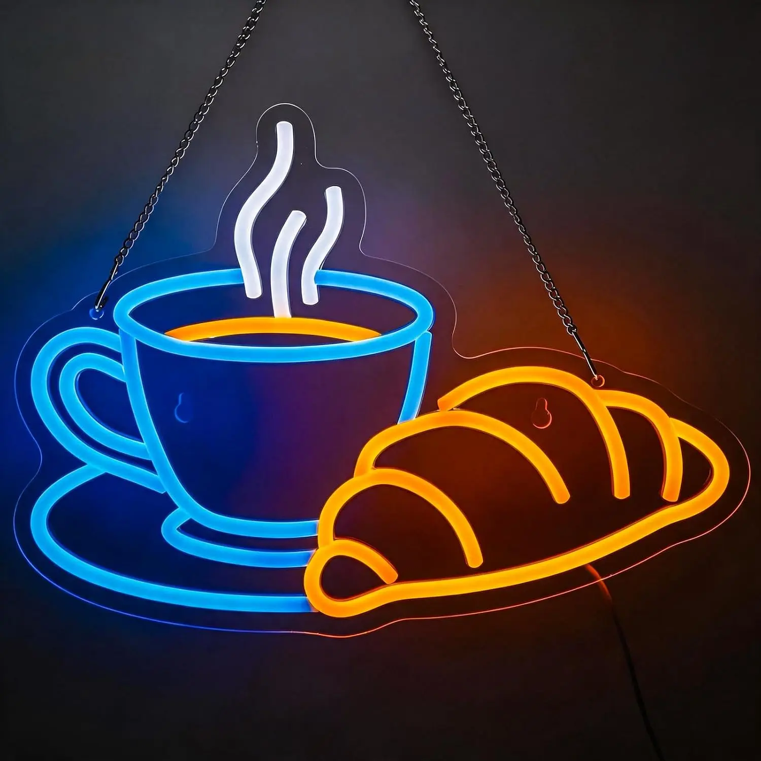 Coffee & Bakery Neon Sign - Dimmable LED Light Sign for Cafe Bakery Decor | 15.7x11.2"  Housewarming Wall Art, Croissant  Decoration for Coffee Shop Kitchen , Blue &